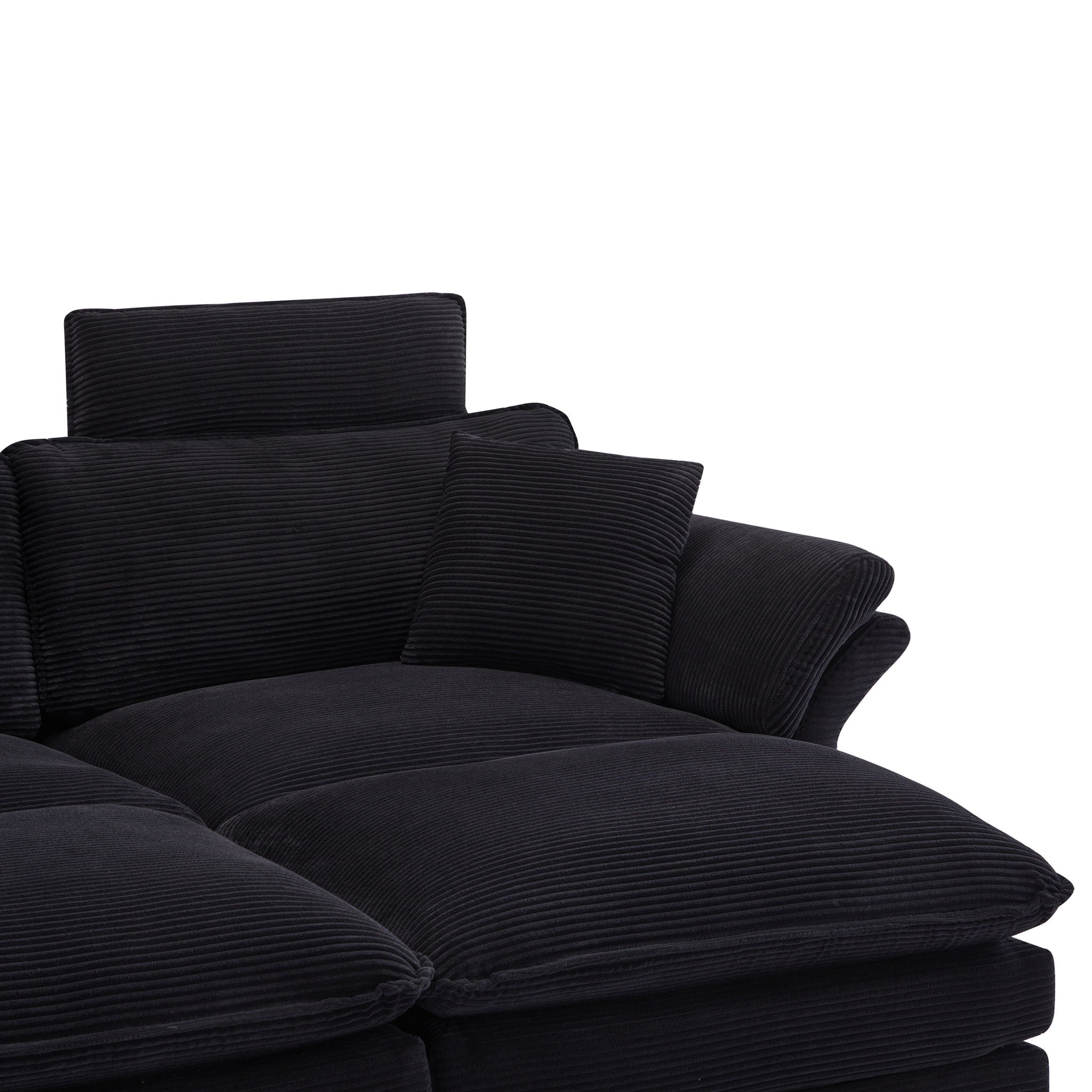 Modern Corduroy Deep Seat Sectional Sofa With Ottoman