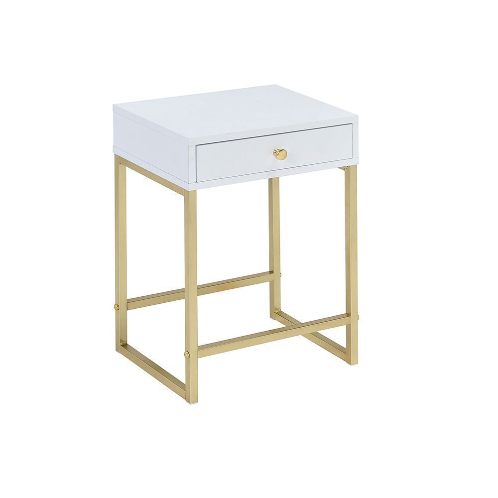 ACME Coleen - Accent Table - White & Brass | Meri Furniture