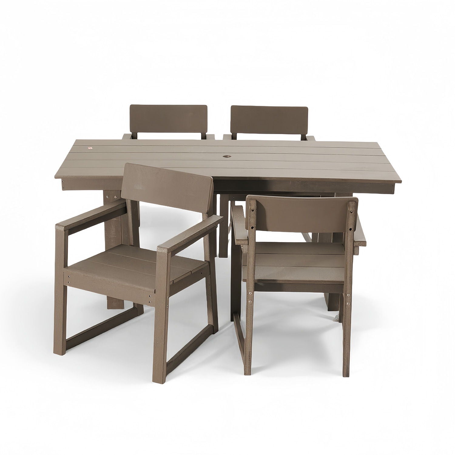 5 Piece Outdoor Dining Set, Table With Umbrella Hole And 4 Armrest Chairs