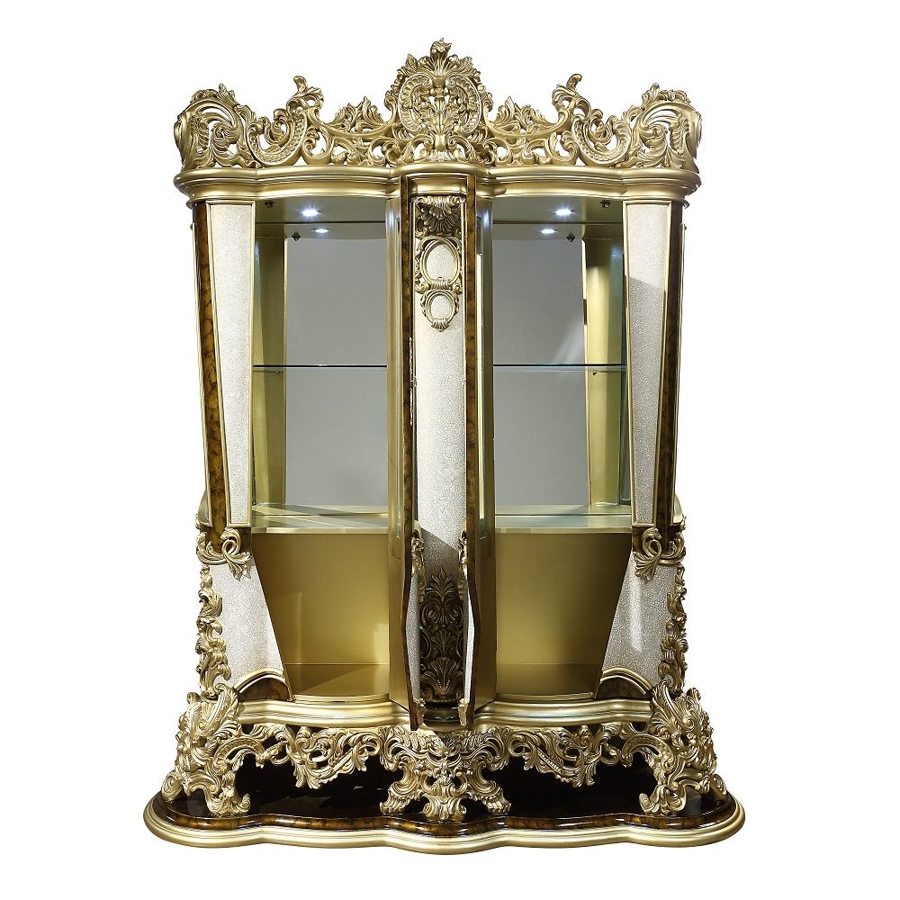 ACME Desiderius - Curio - Antique Gold & Hand-Painted Brown | Meri Furniture