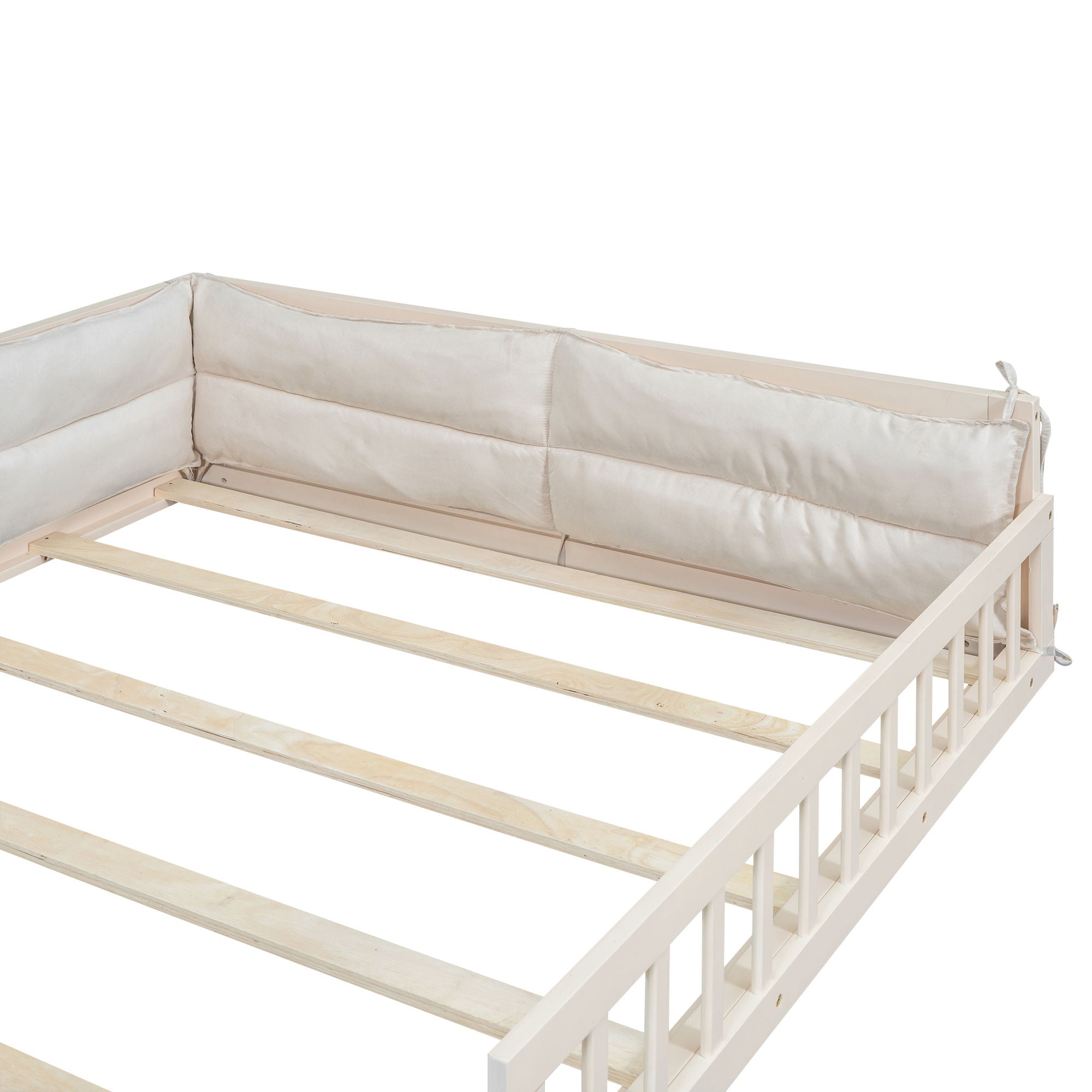 Upholstered Platform Bed With Guardrail And Pillow