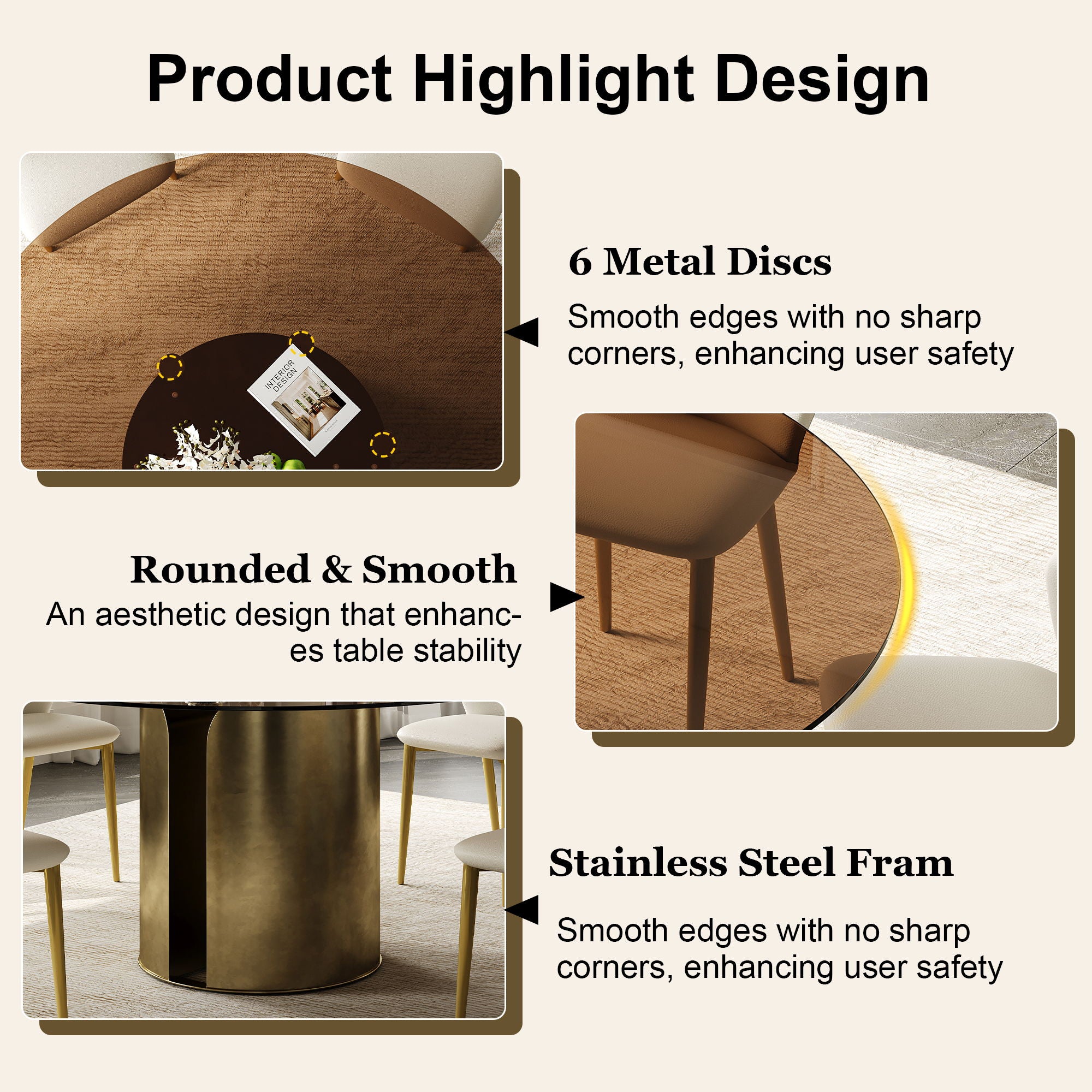 Modern Round Dining Table Set With Glass Top And Steel Legs