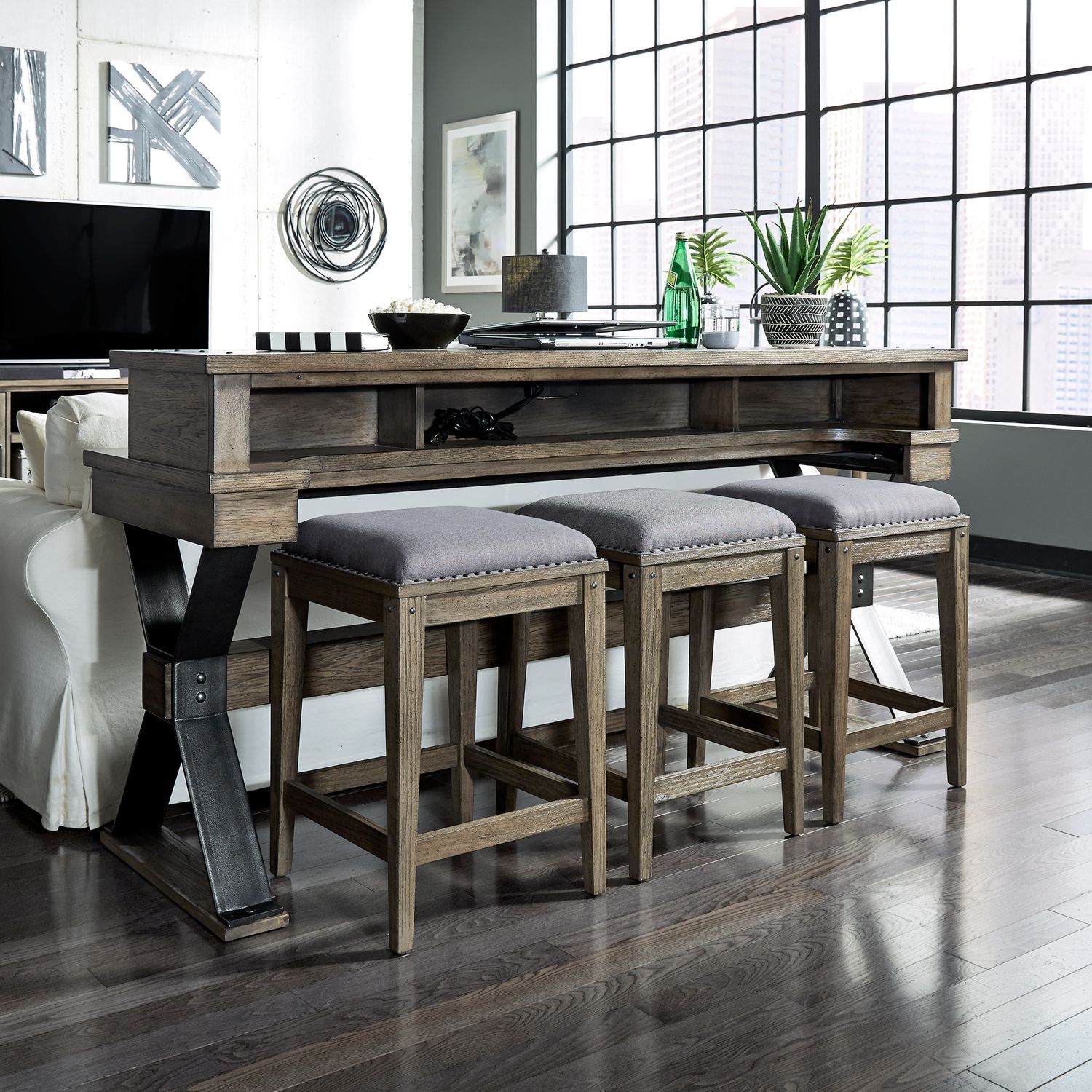 Sonoma Road - Upholstered Console Stool - Weathered Beaten Bark