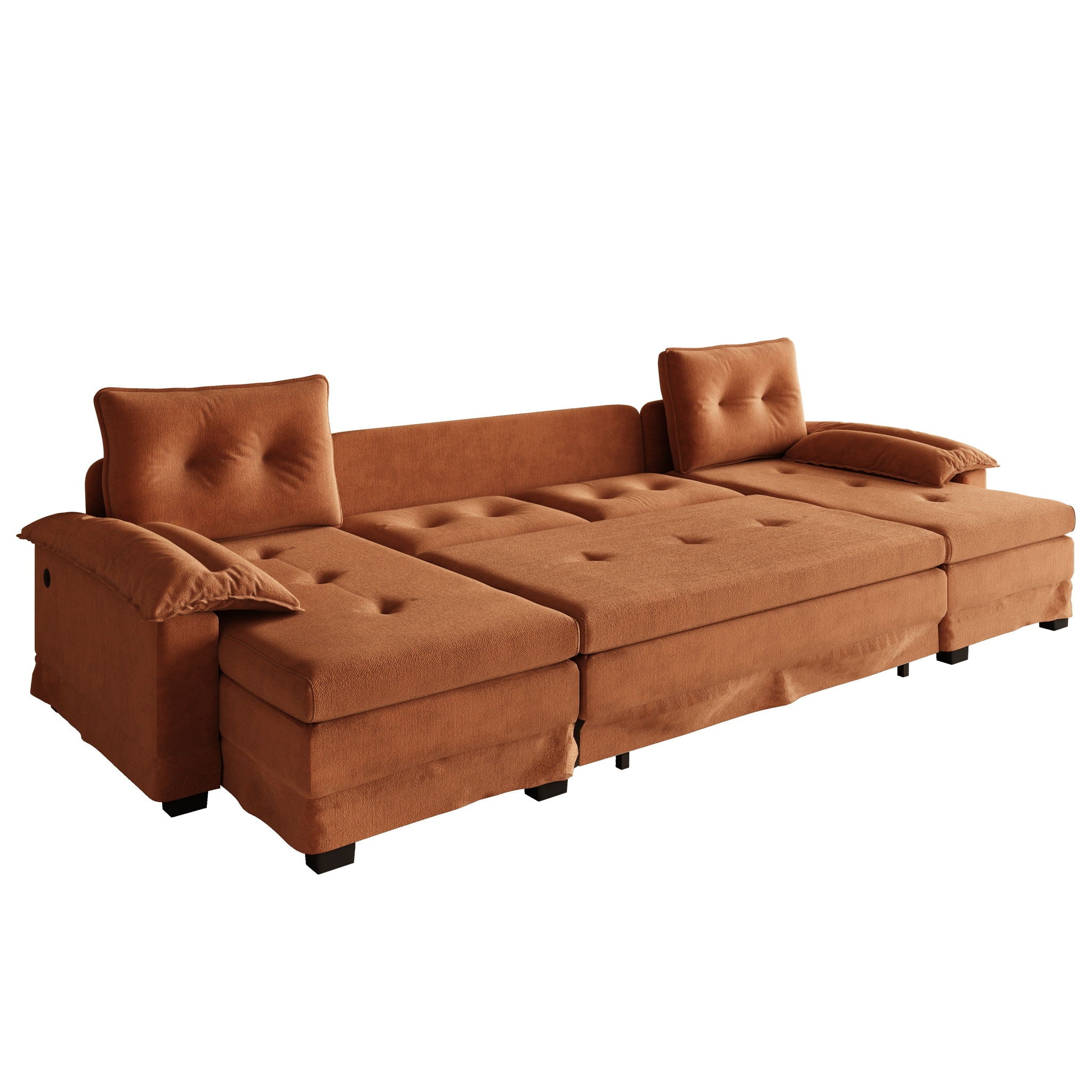 U-Shaped Sleeper Sofa With Pull Out Bed, Removable Armrests & USB Ports For Living Room