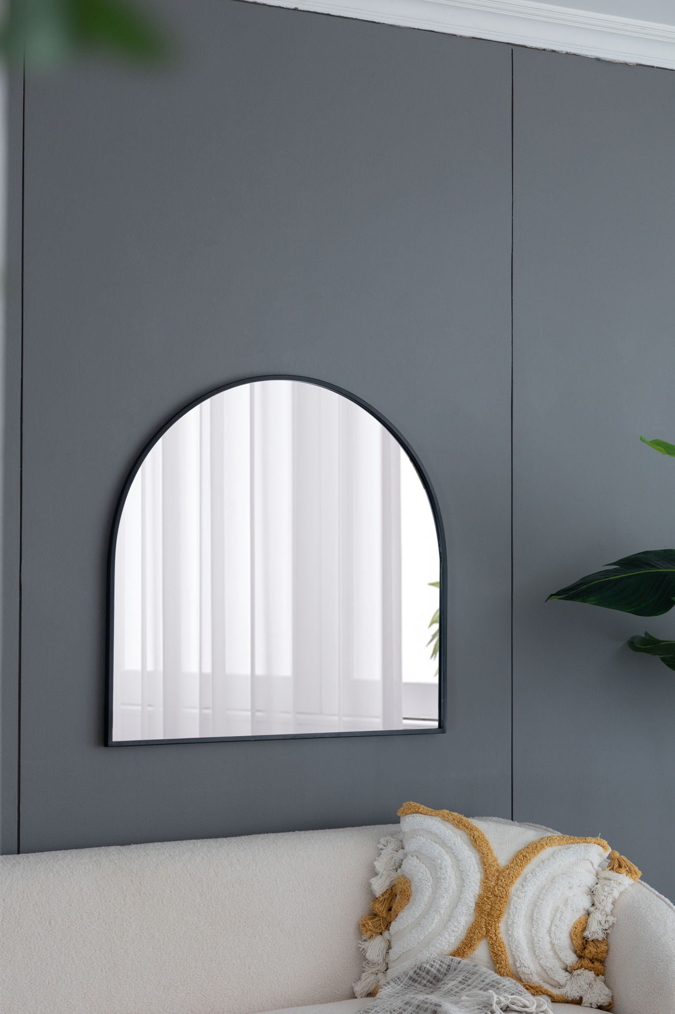 Arched Mirror With Metal Frame, Wall Mirror For Living Room Bedroom Entryway