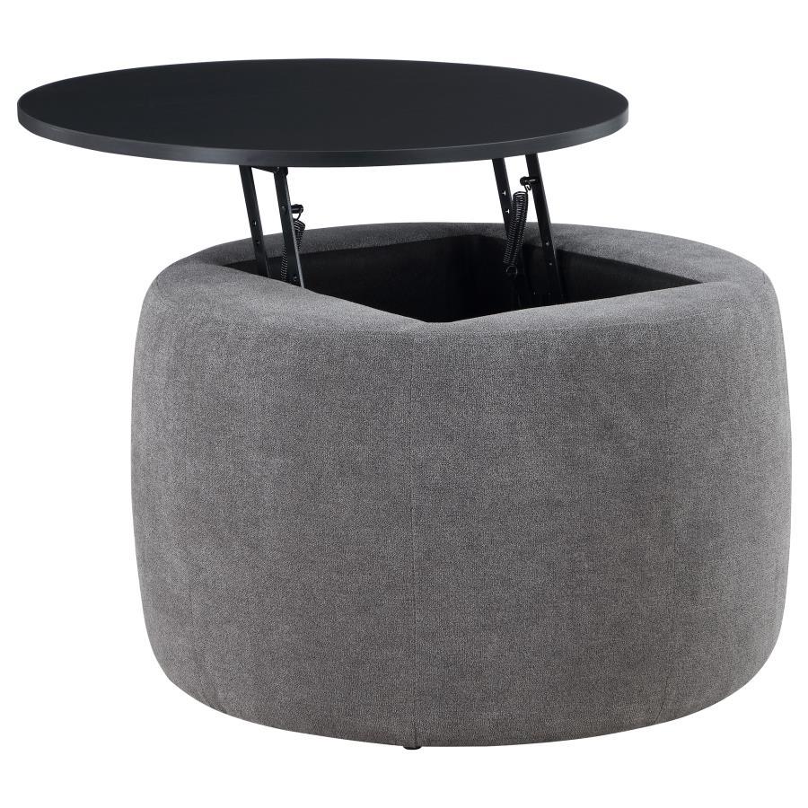 Coaster Fine Furniture Tesoro - Round Upholstered Lift Top Storage Ottoman - Gray | Meri Furniture
