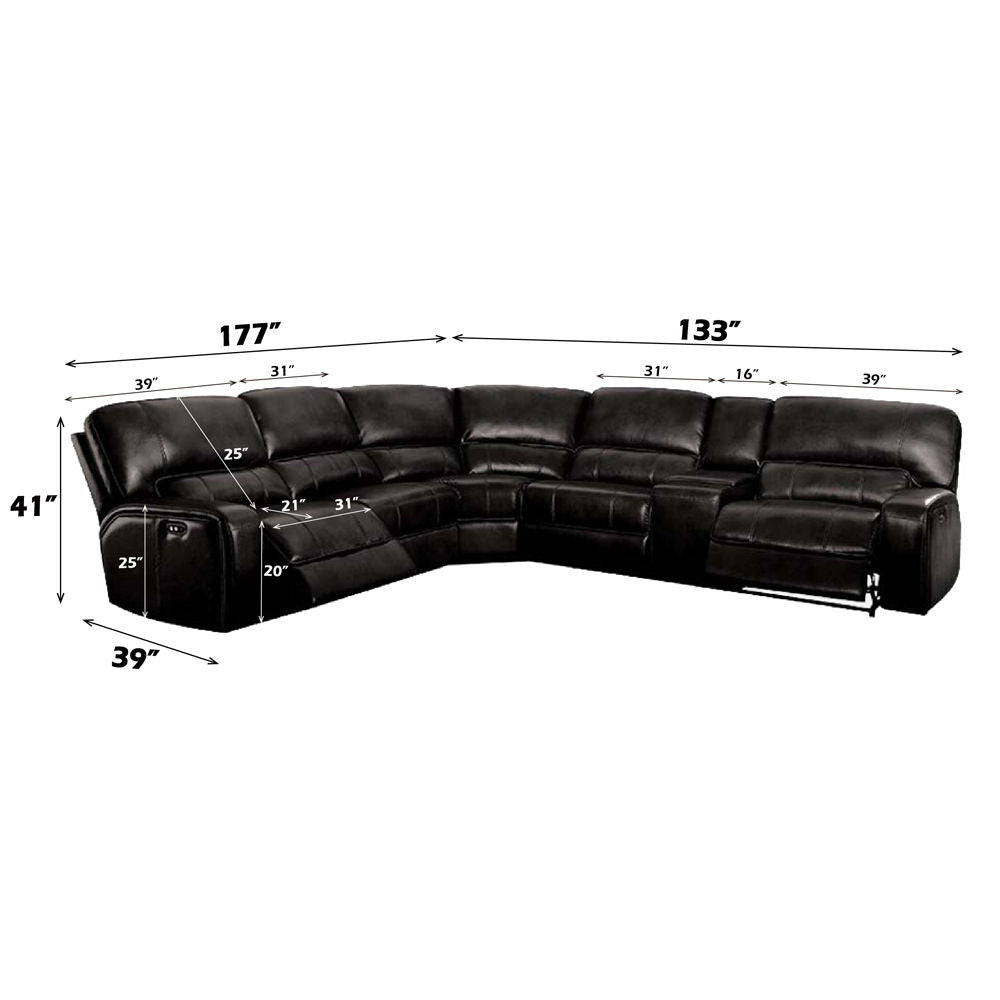 Saul - Power Motion Sectional Sofa - Black Leather-Aire