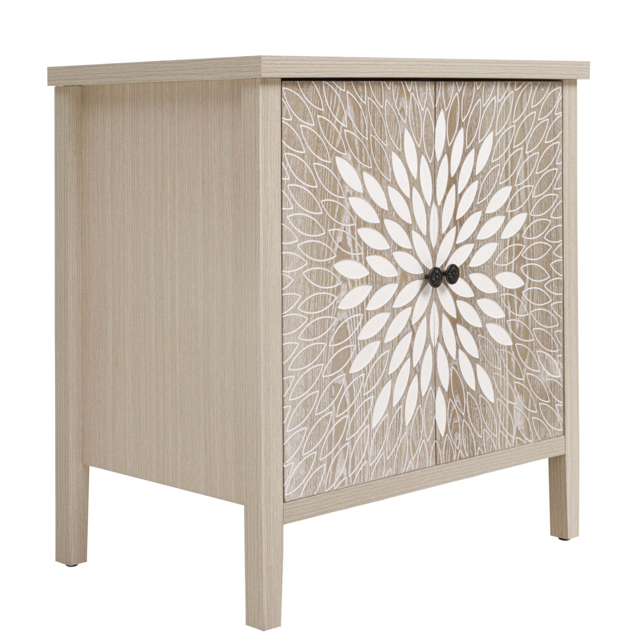 2 Door Carved Storage Cabinet With Adjustable Shelf, Accent Furniture