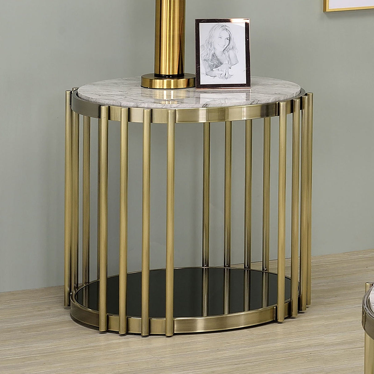 Furniture of America Ofelia - End Table - Antique Brass / Black | Meri Furniture
