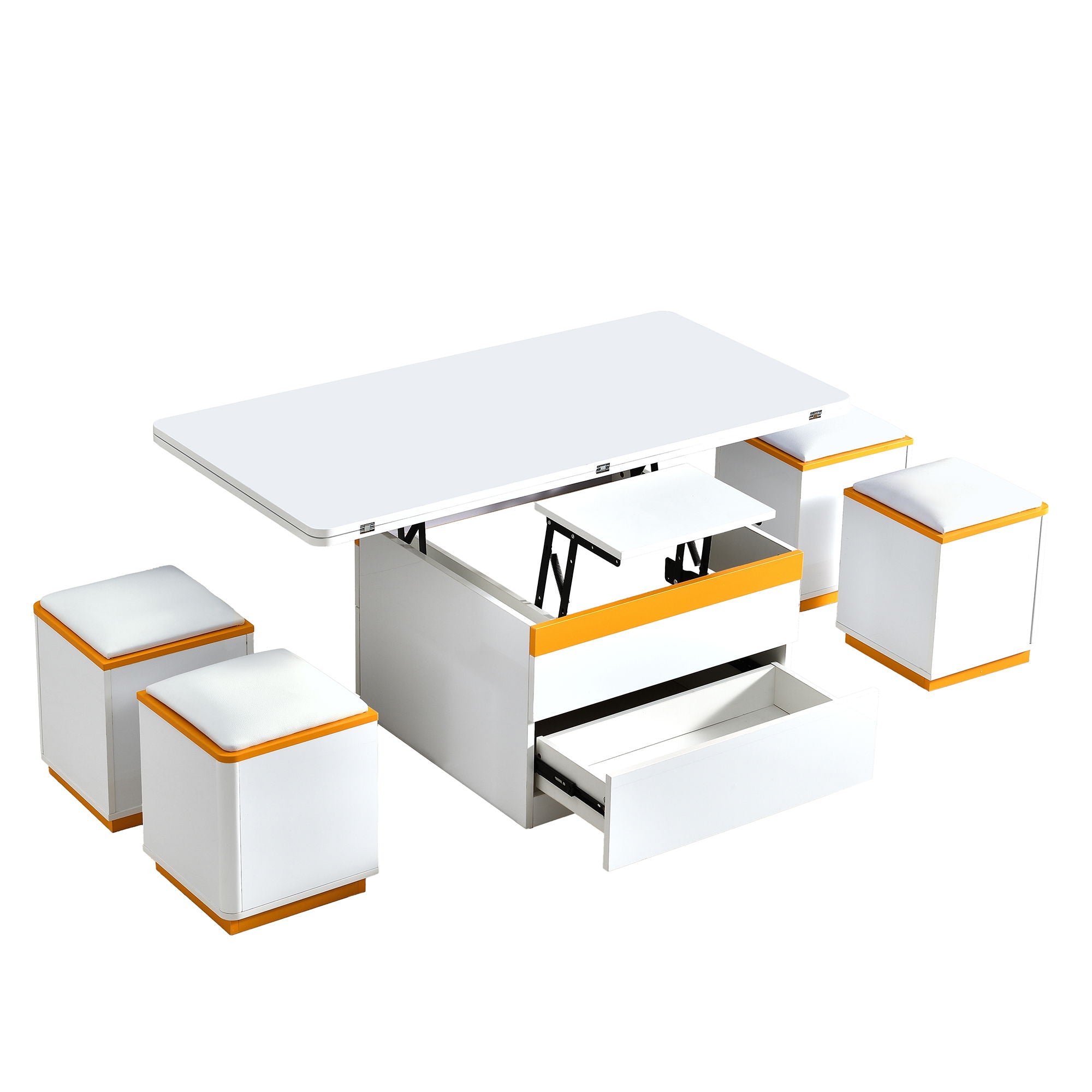 Multi Functional Adjustable Coffee Table With 4 Storage Stools