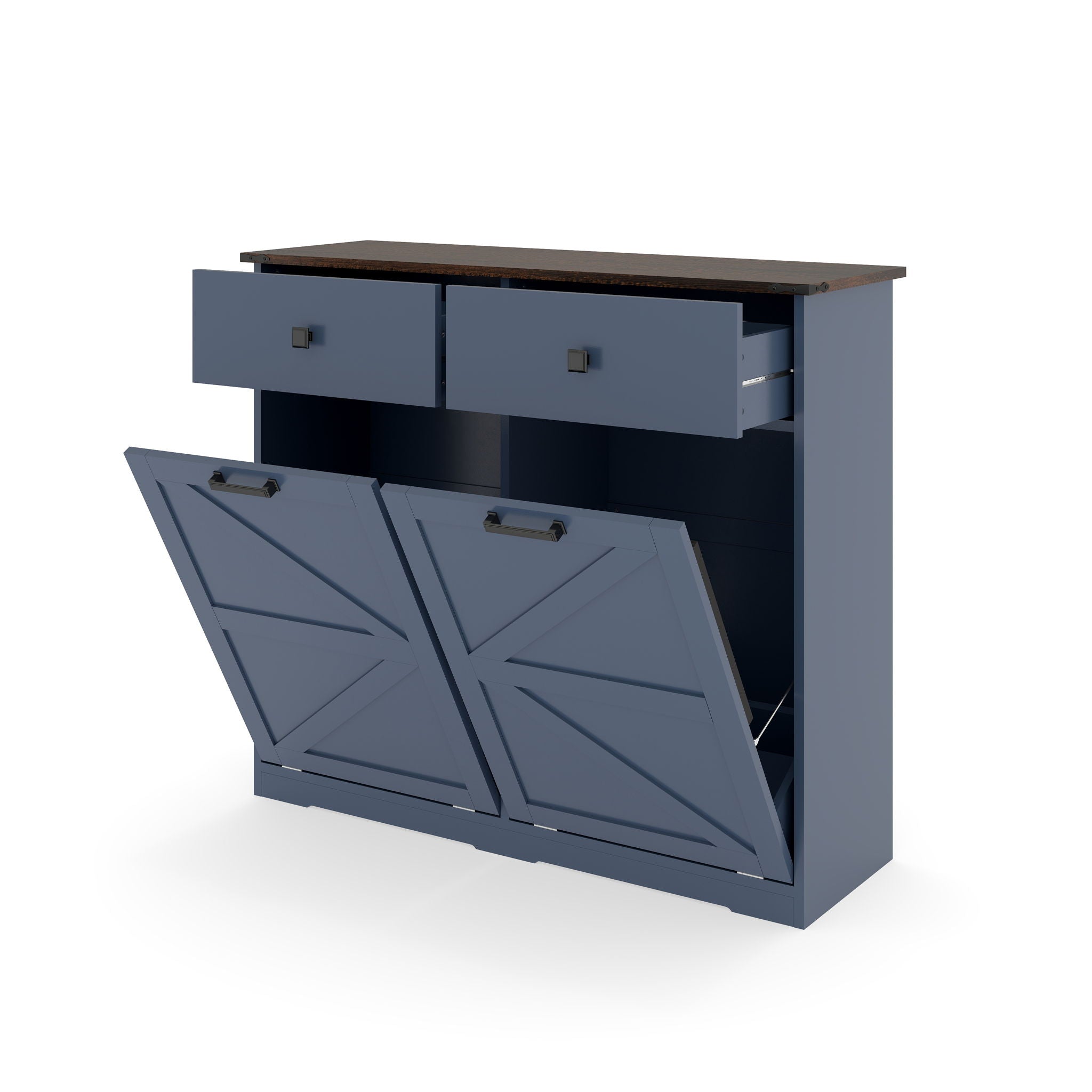 Double Tilt Out Trash Cabinet With Hideaway Drawer And Barn Door Style