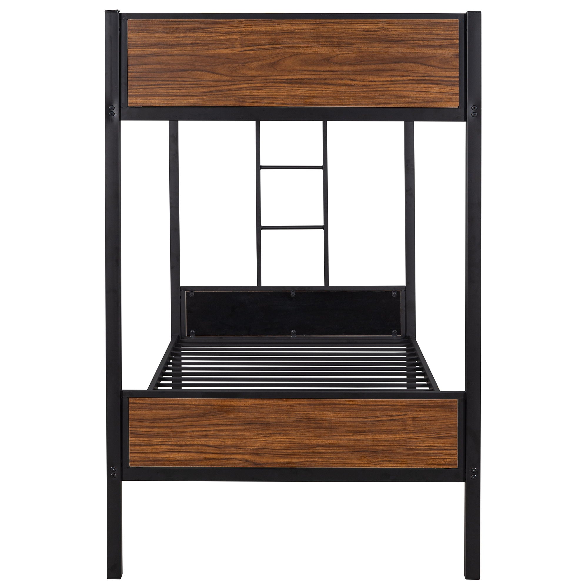 Twin Over Twin Bunk Bunk Bed With Safety Rail, Built In Ladder For Bedroom - Brown