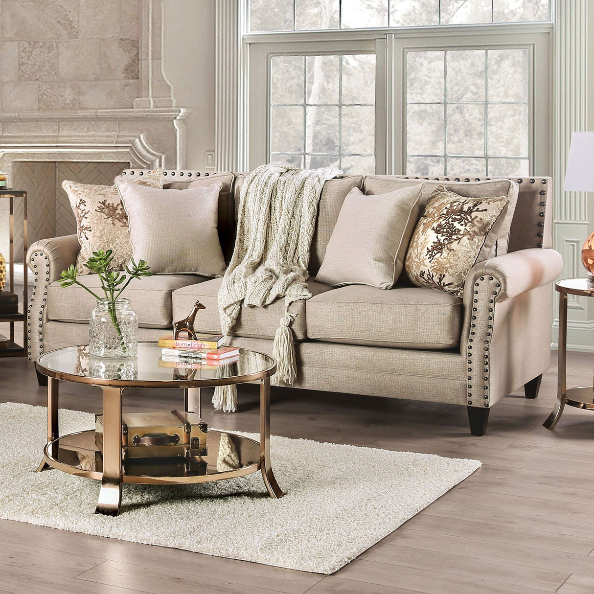 Furniture of America Briana - Sofa - Beige / Gold | Meri Furniture