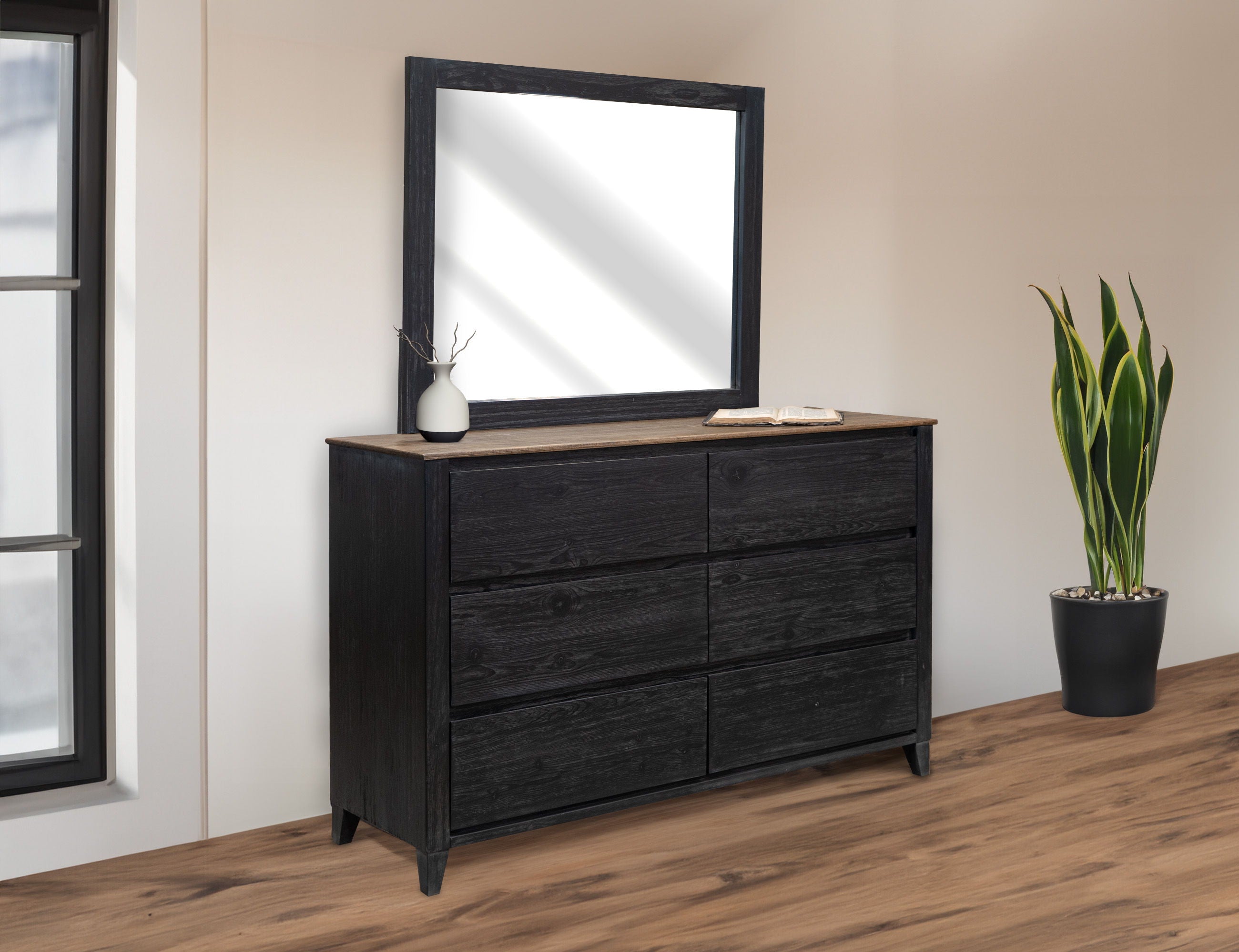 International Furniture Direct Empire - Dresser - Satin Black / Brown | Meri Furniture