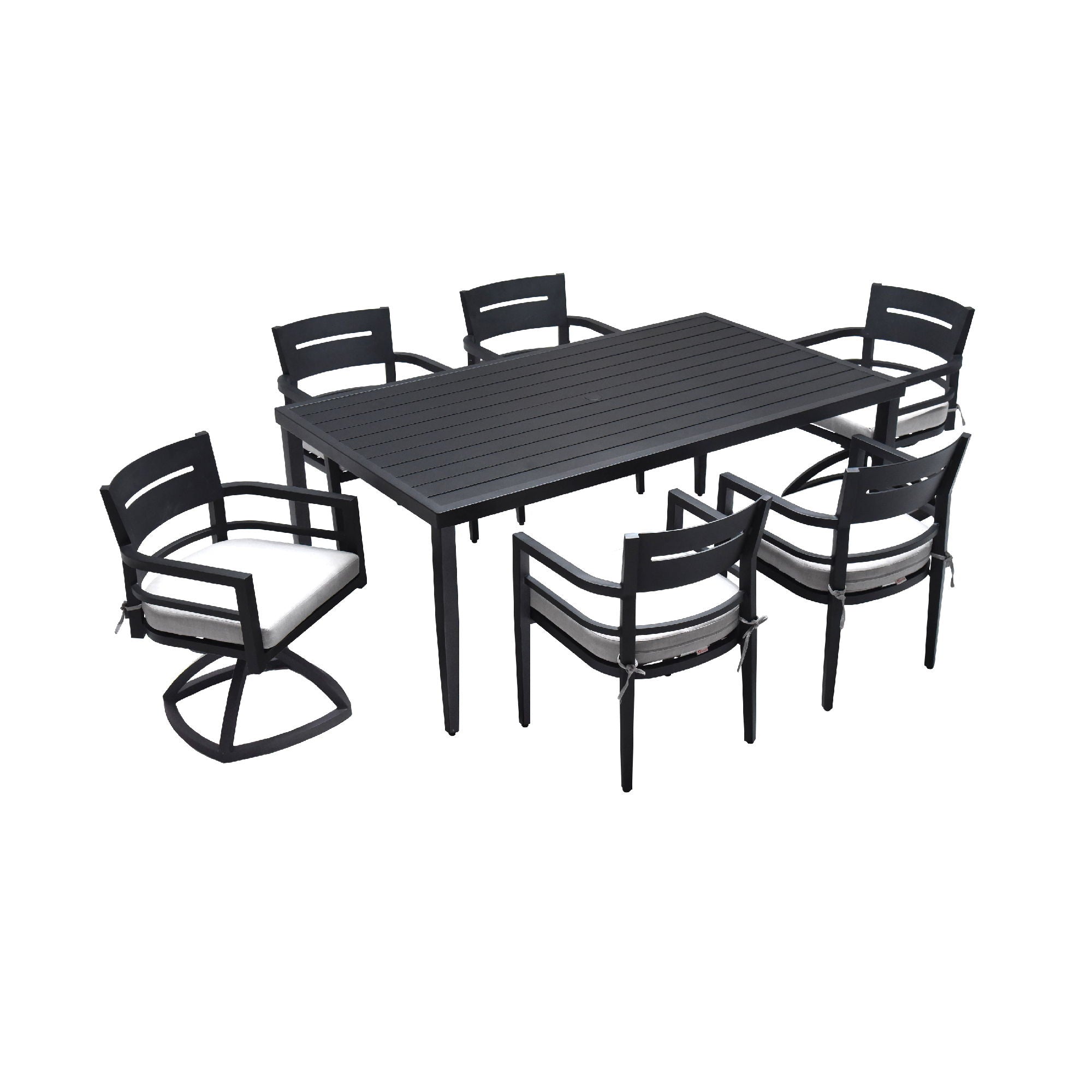 Outdoor Modern Dining Set, Chairs Sunbrella Cushioned And Dining Table With Umbrella Hole