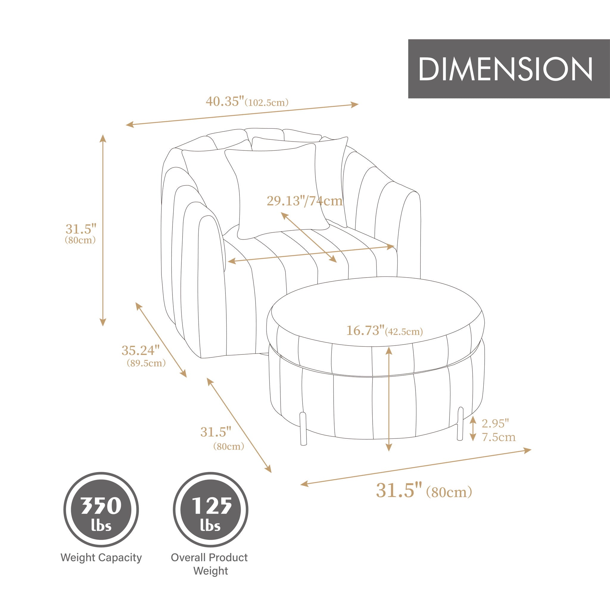 Oversized Velvet Swivel Barrel Accent Chair And Ottoman Set With Storage
