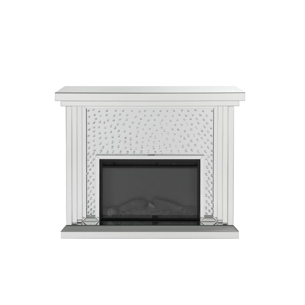 ACME Nysa - Fireplace - Mirrored & Faux Crystals - 40" | Meri Furniture