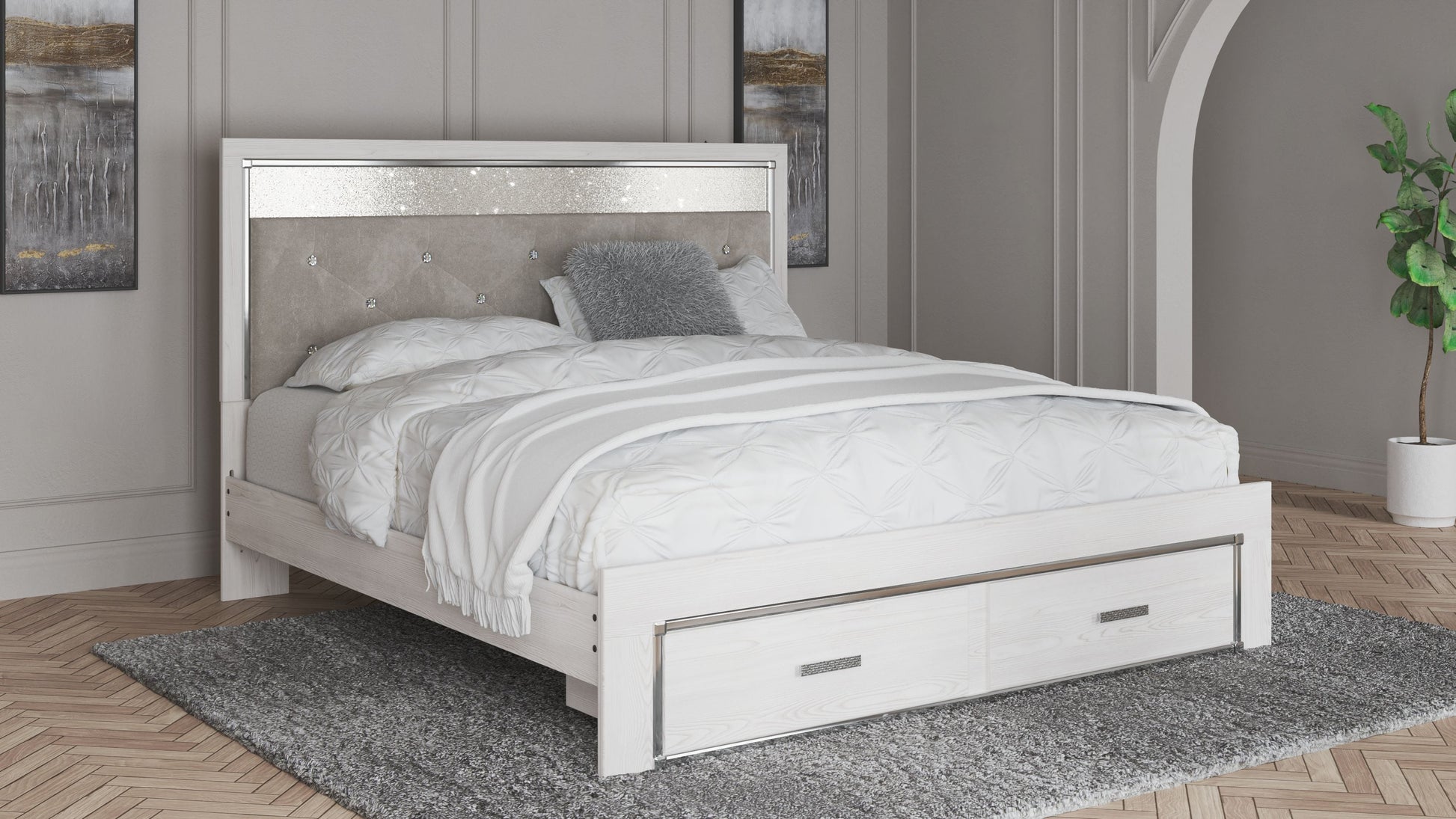Signature Design by Ashley® Altyra - White - King Upholstered Storage Bed | Meri Furniture