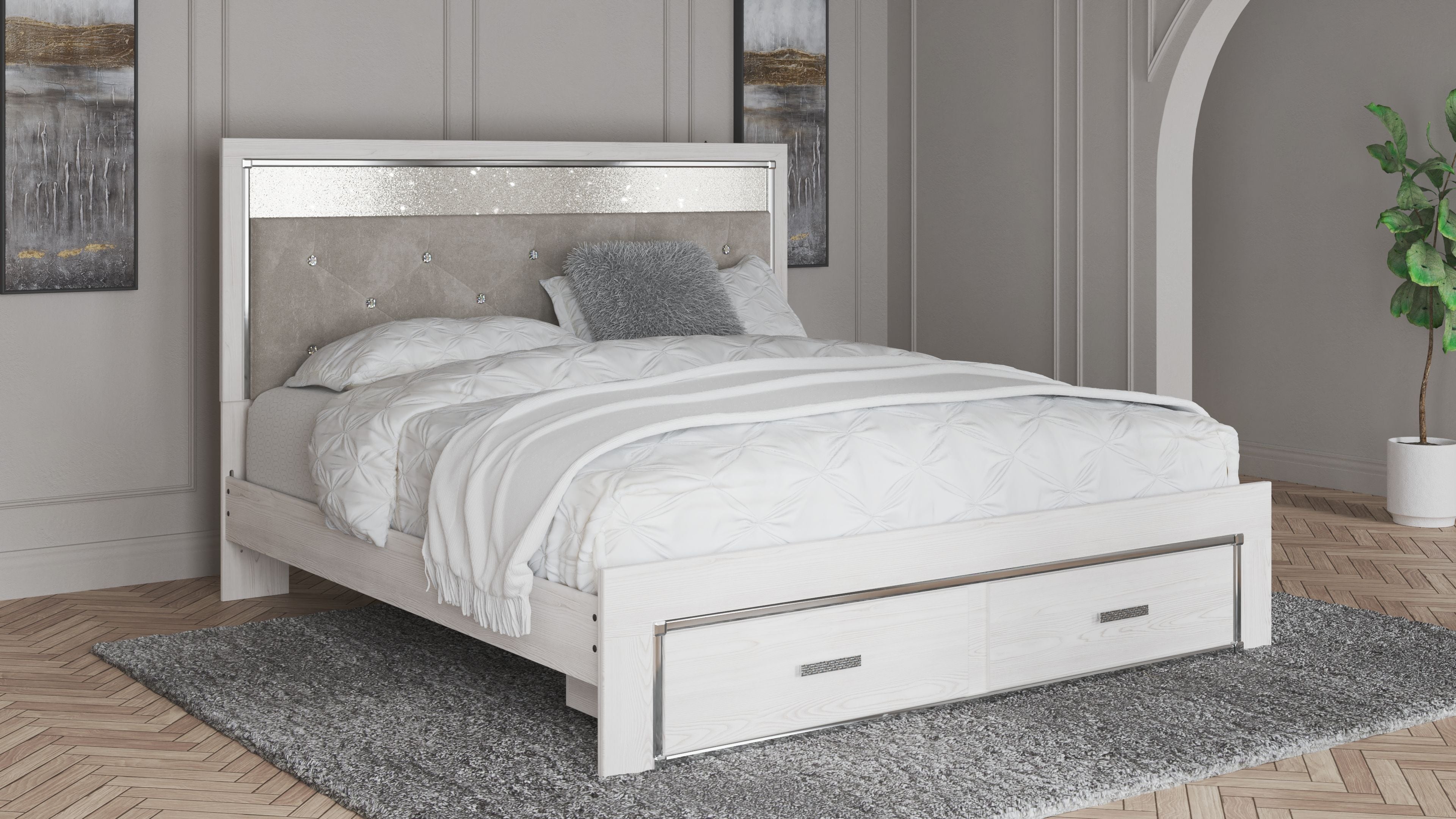 Signature Design by Ashley® Altyra - White - King Upholstered Storage Bed | Meri Furniture