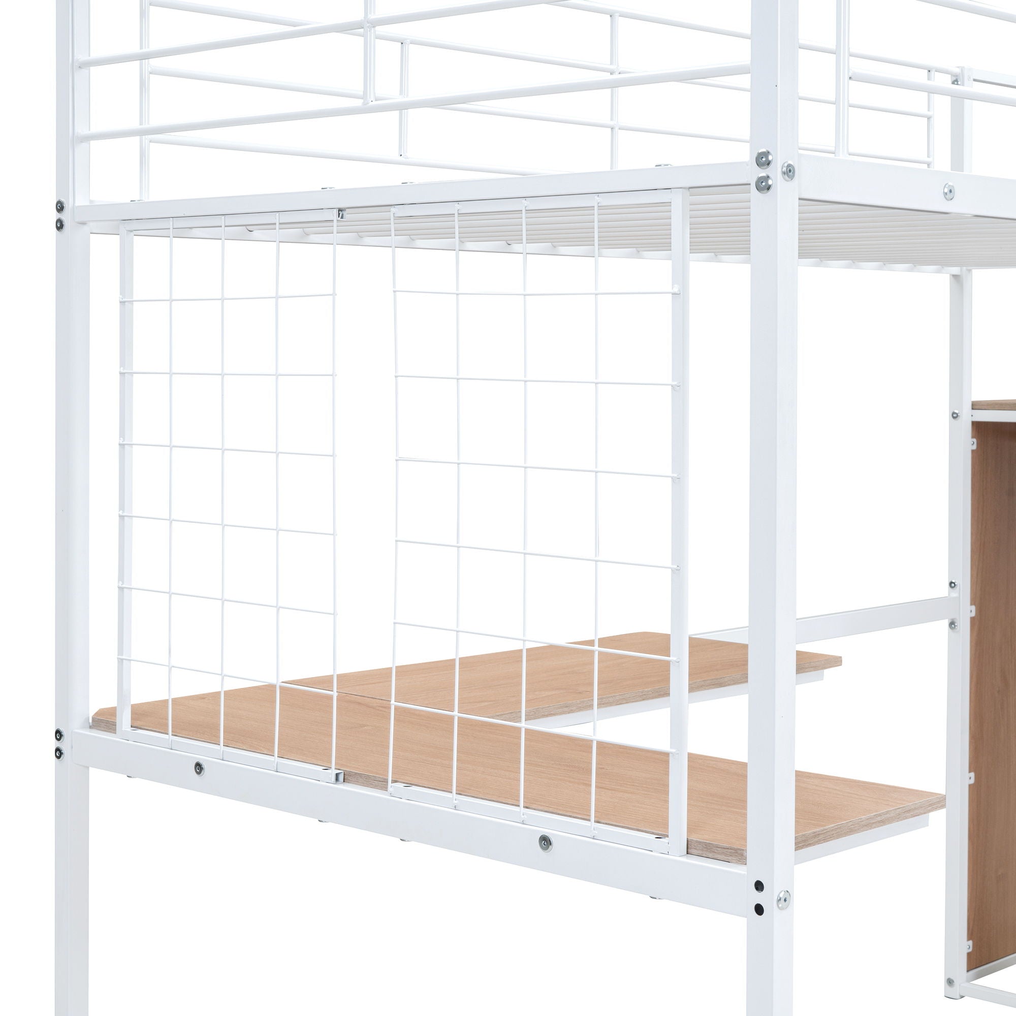 Loft Bed With Desk And Grid, Stylish Frame With Lateral Storage Ladder And Wardrobe