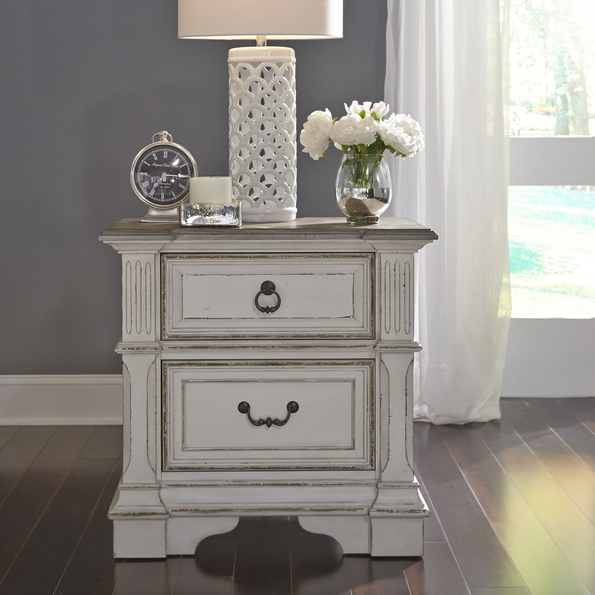 Liberty Furniture Abbey Park - 2 Drawer Nightstand With Charging Station - White | Meri Furniture