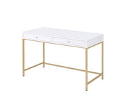 ACME Ottey - Vanity Desk - White High Gloss & Gold Finish | Meri Furniture