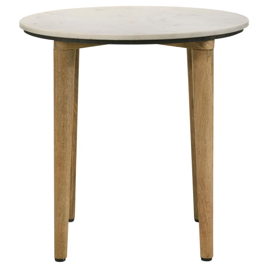 Coaster Fine Furniture Aldis - Round Marble Top Side End Table - White And Natural | Meri Furniture