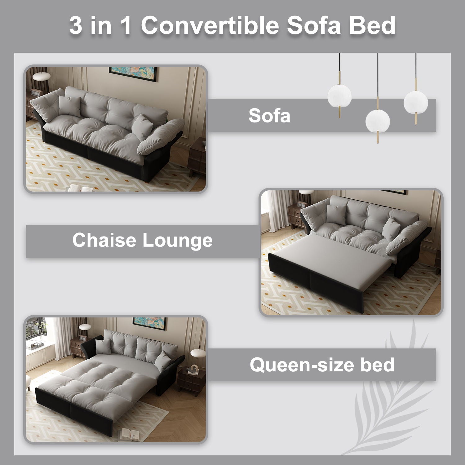 Queen Pull Out Sofa Bed, 3 In 1 Convertible Sleeper Tufted With 2 Soft Pillows