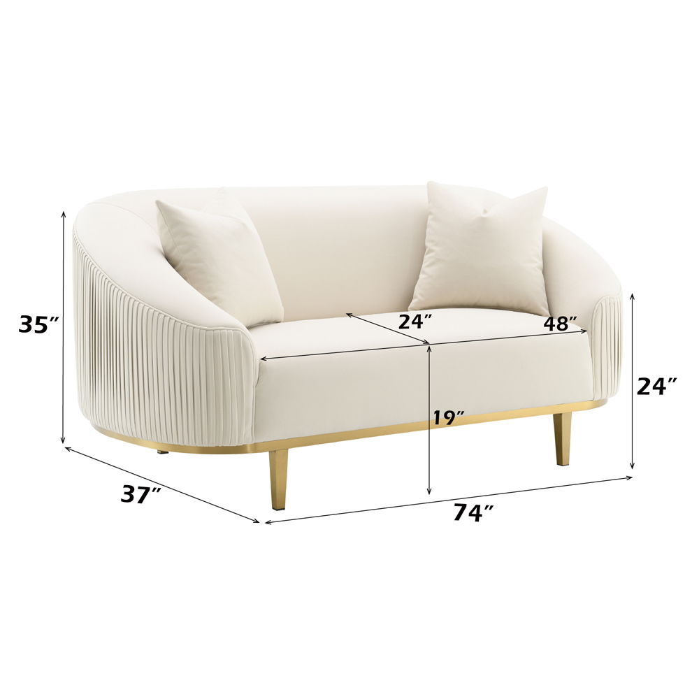 Martina - Loveseat With 2 Pillows - Ivory Velvet