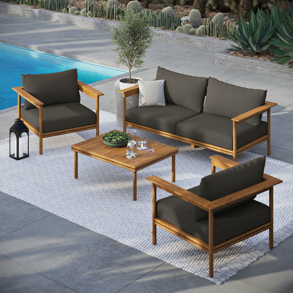 Wren 4-Piece Outdoor Patio Teak Wood Furniture Set by Modway