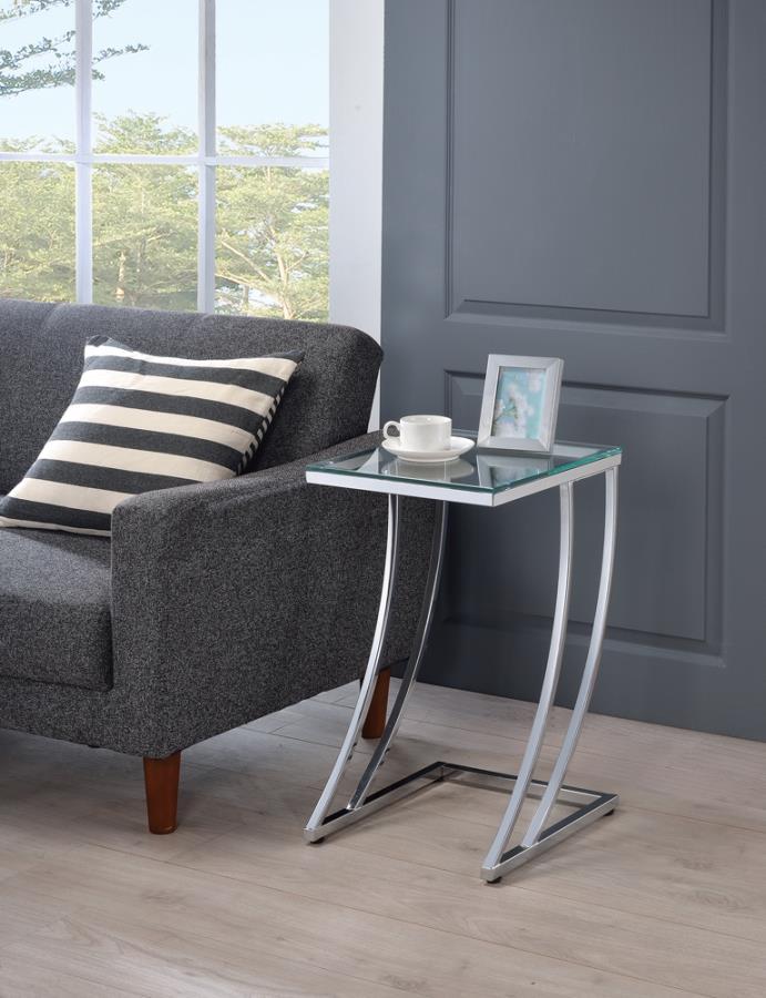 Coaster Fine Furniture Cayden - Rectangular Glass Top Sofa Side Table - Chrome | Meri Furniture