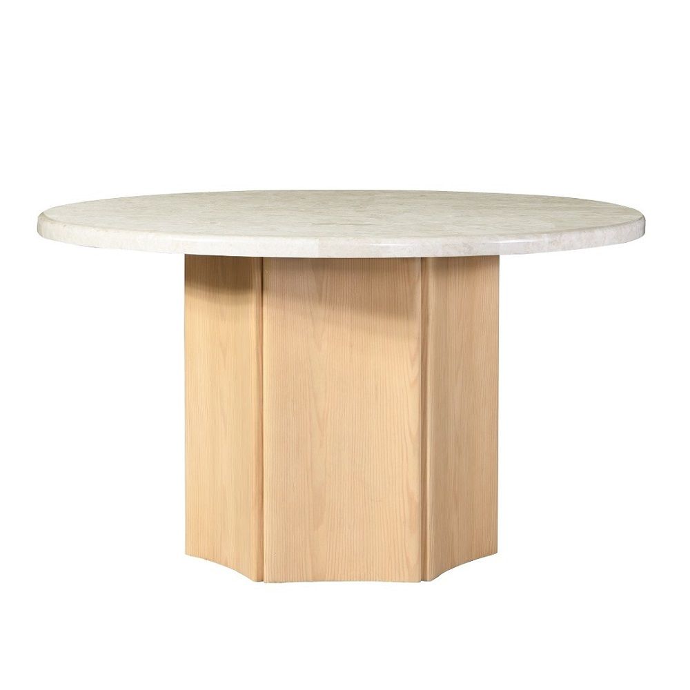 ACME Adalynn - Round Dining Table With Marble Top - Gray & Weathered Gray Oak | Meri Furniture