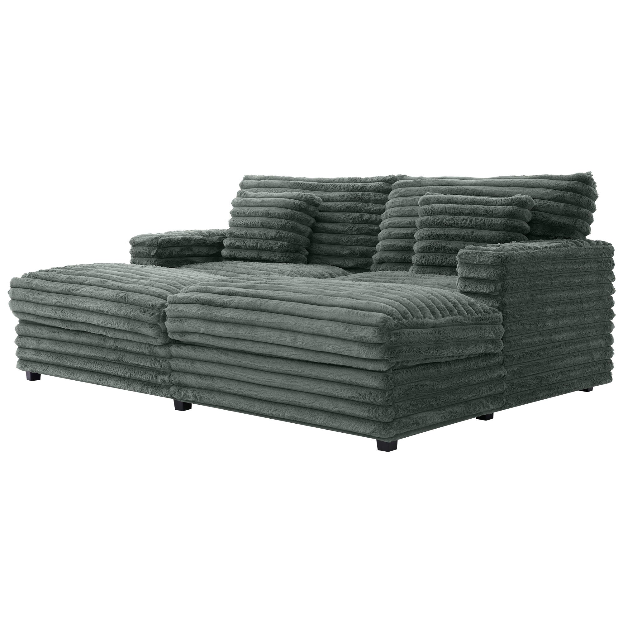 Plush Oversized Double Chaise Lounge Sofa Bed With USB Ports And Cup Holders