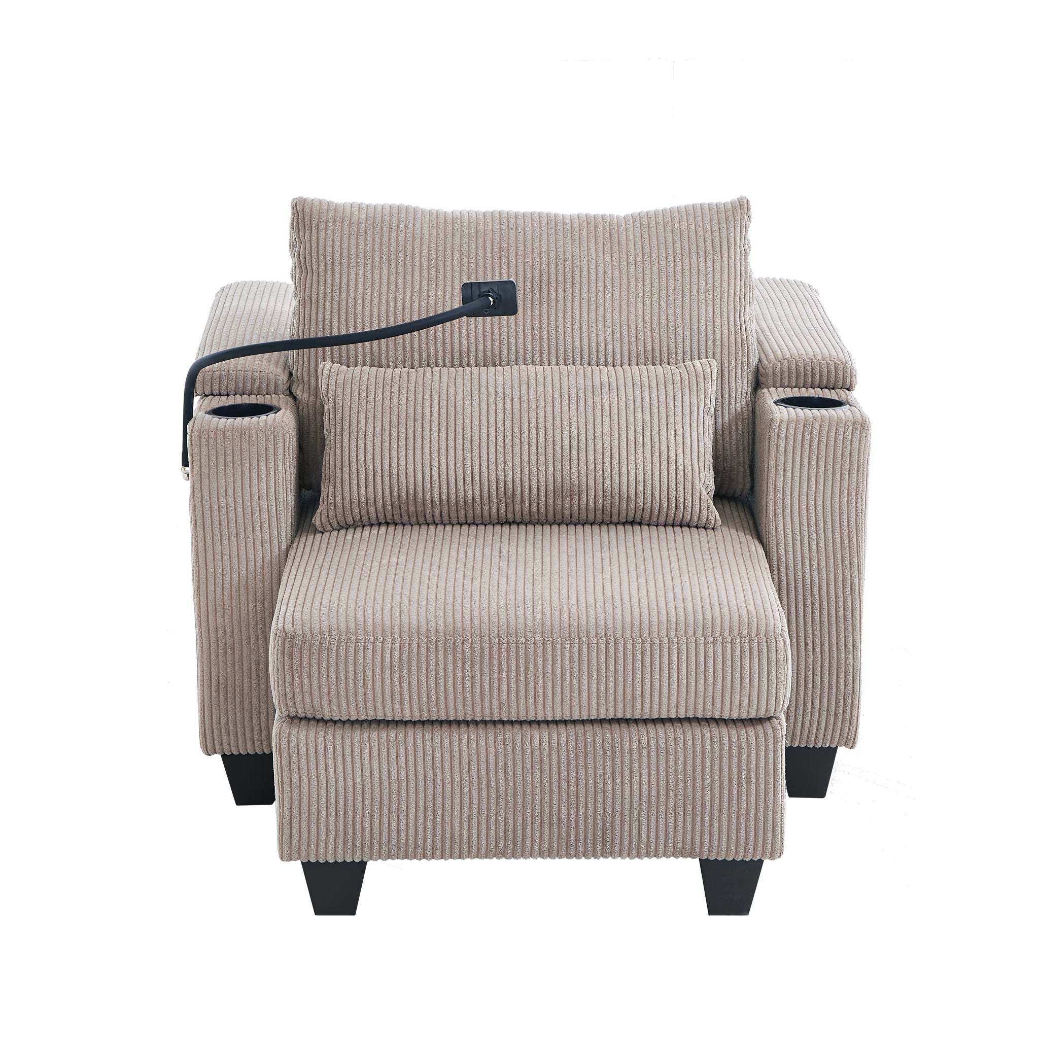 Convertible Chaise Lounge Sofa Chair With USB Ports, Cup Holders, Phone Holder And Storage