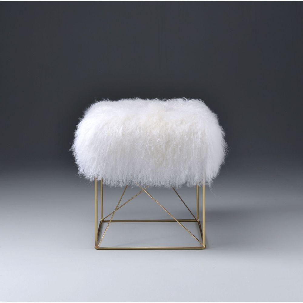 ACME Bagley - Ottoman - Wool & Gold Brass | Meri Furniture