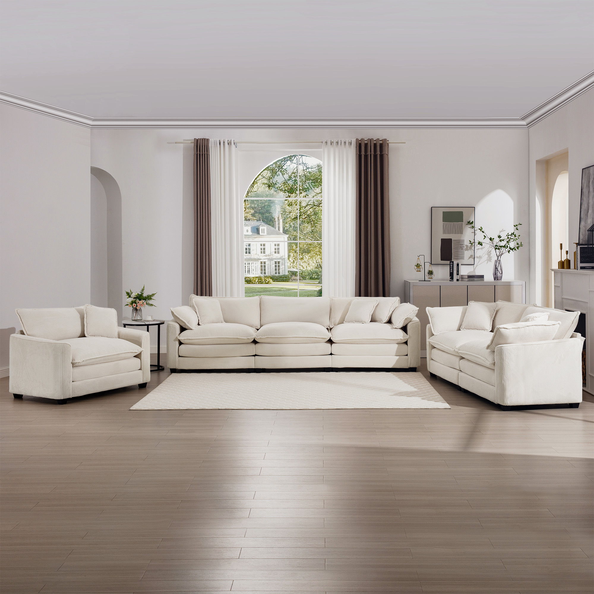 Elegant Corduroy Oversized Sectional Sofa Set With Deep Seats And Flexible Layout