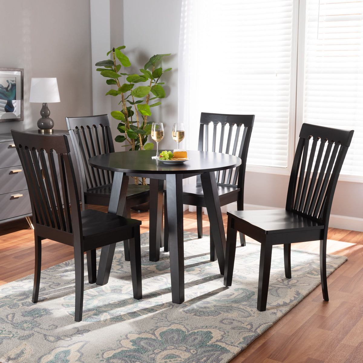 Zala Modern and Contemporary Dark Brown Finished Wood 5-Piece Dining Set