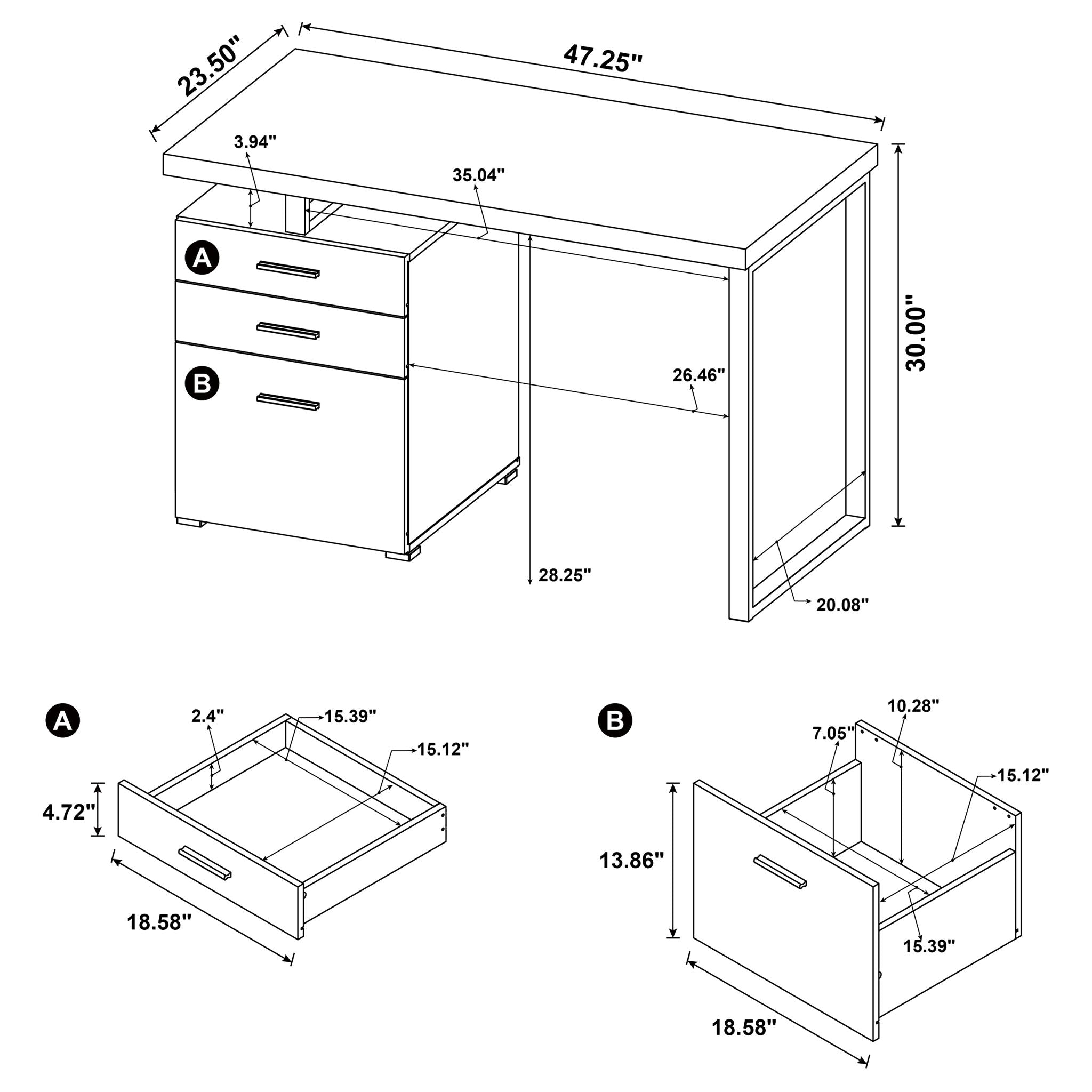 Modern Reversible 3 Drawer Office Computer Desk