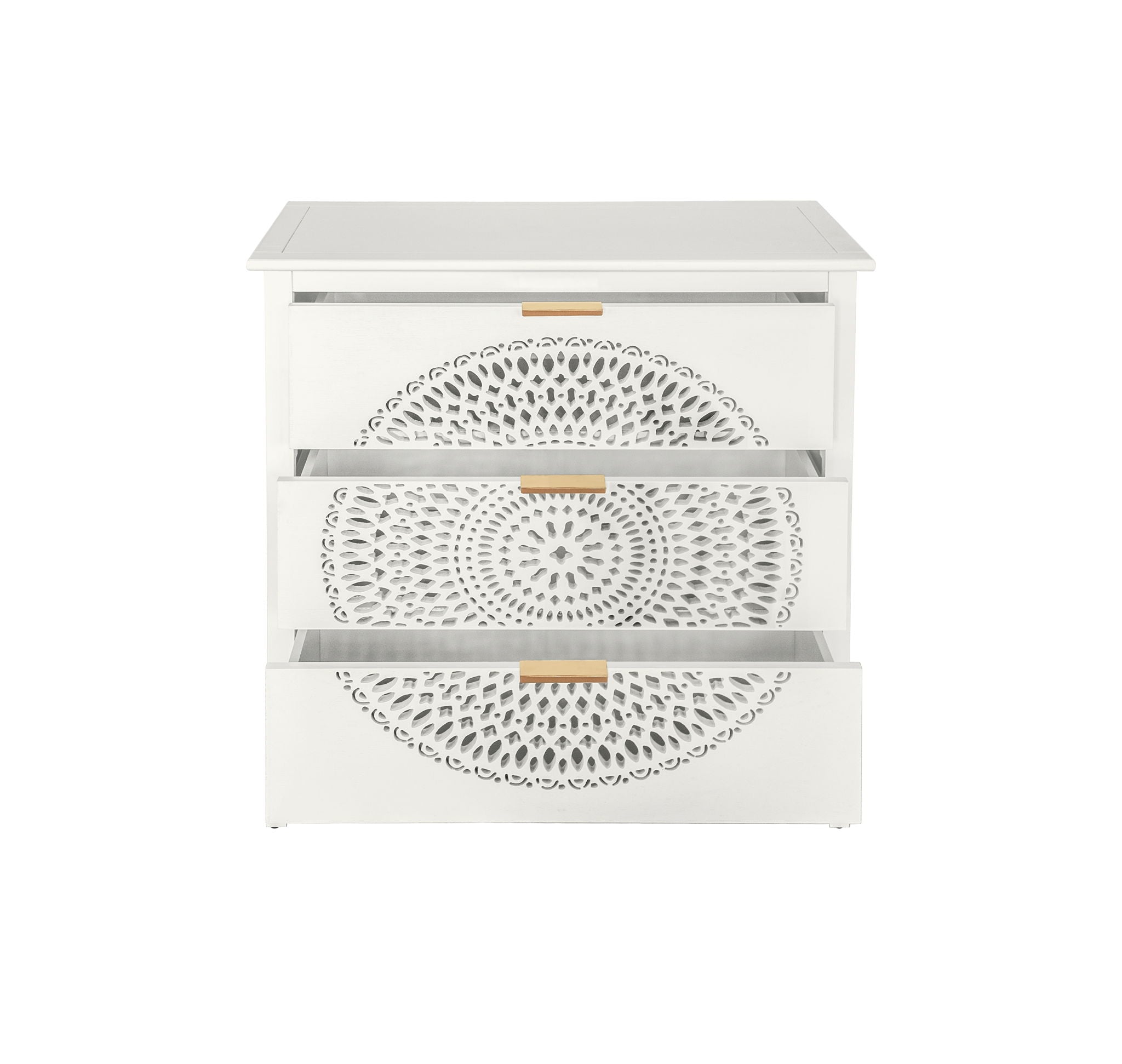 3 Drawer Cabinet With Hollow Carved 3 Drawer Dresser Storage Chest With Metal Handles For Entryway Living Room Bedroom - Beige