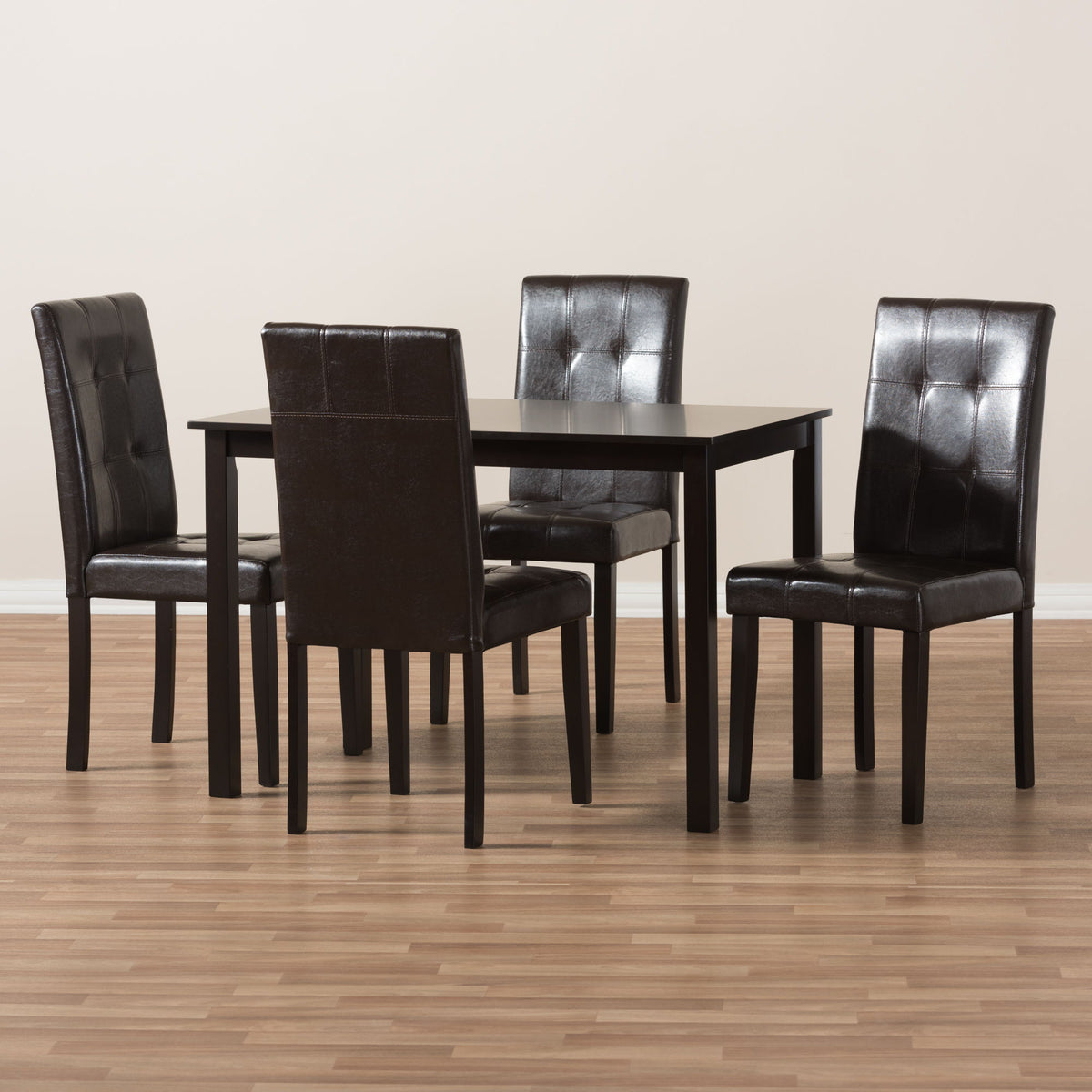 Avery Modern and Contemporary Dark Brown Faux Leather Upholstered 5-Piece Dining Set