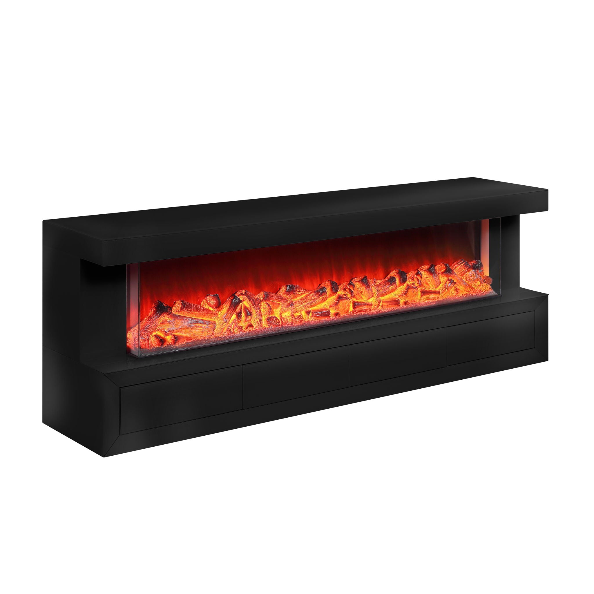 Dorian 71"W Black Finish TV Stand with Fireplace and Speaker