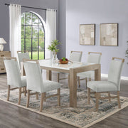 Tabitha 7Pc 66" Rectangular White Faux Marble Top Dining Set in Light Oak Finish