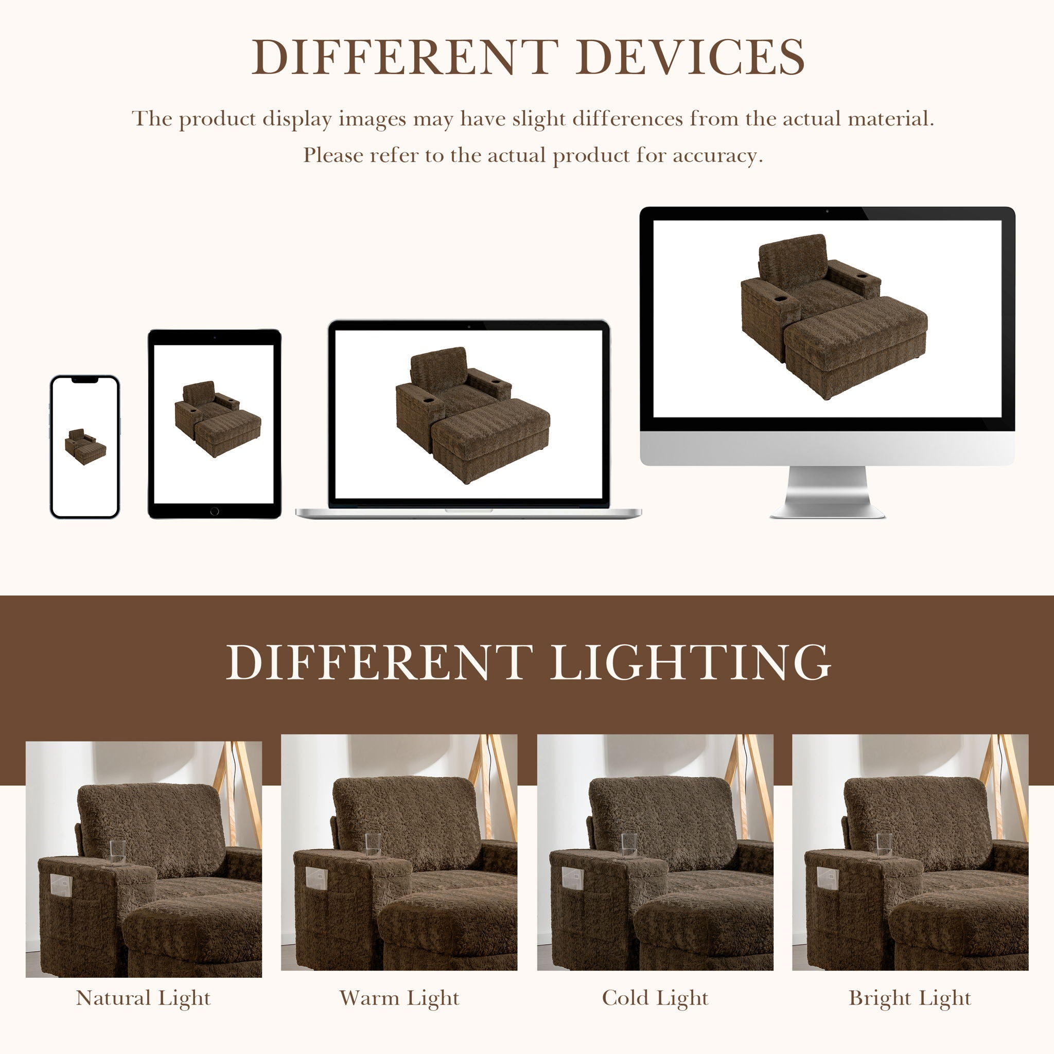 Oversized Chaise Lounge Indoor Rabbit Fur Sofa Bed With Storage Ottoman And Armrests Cup Holders With Deep Seat