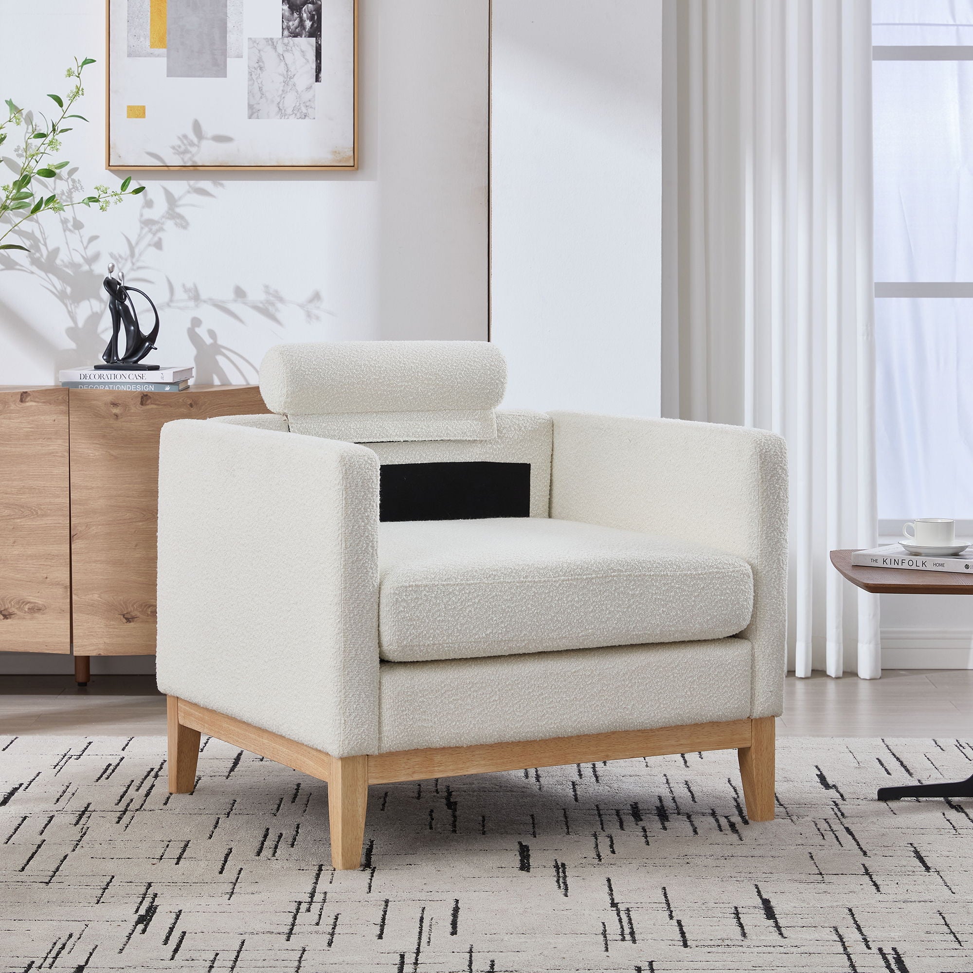 Wide Modern Performance Accent Chair With Natural Legs