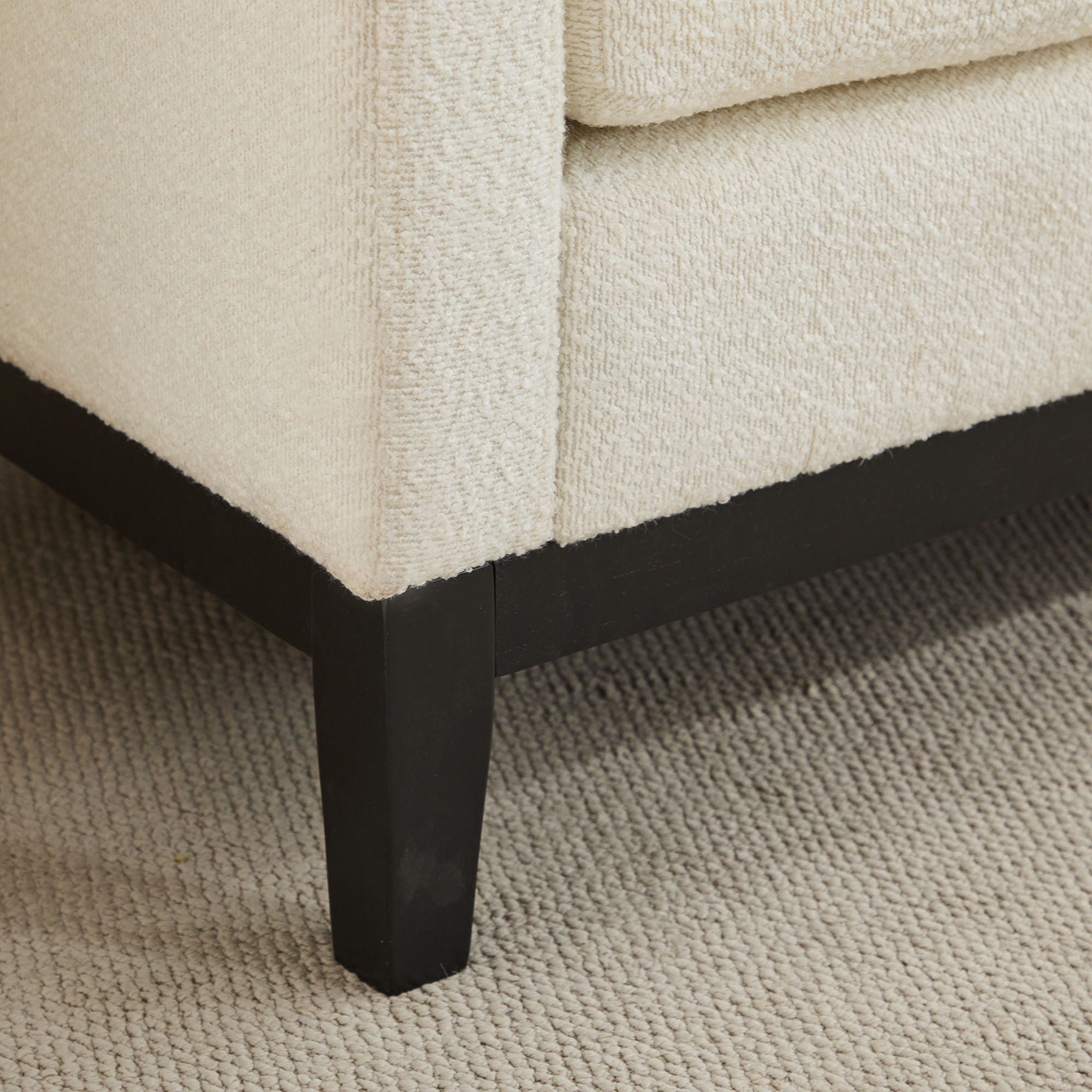 Elegant Upholstered Bench, Daybed, Ottoman With Wood Legs & Bolster Pillows - Ivory Boucle