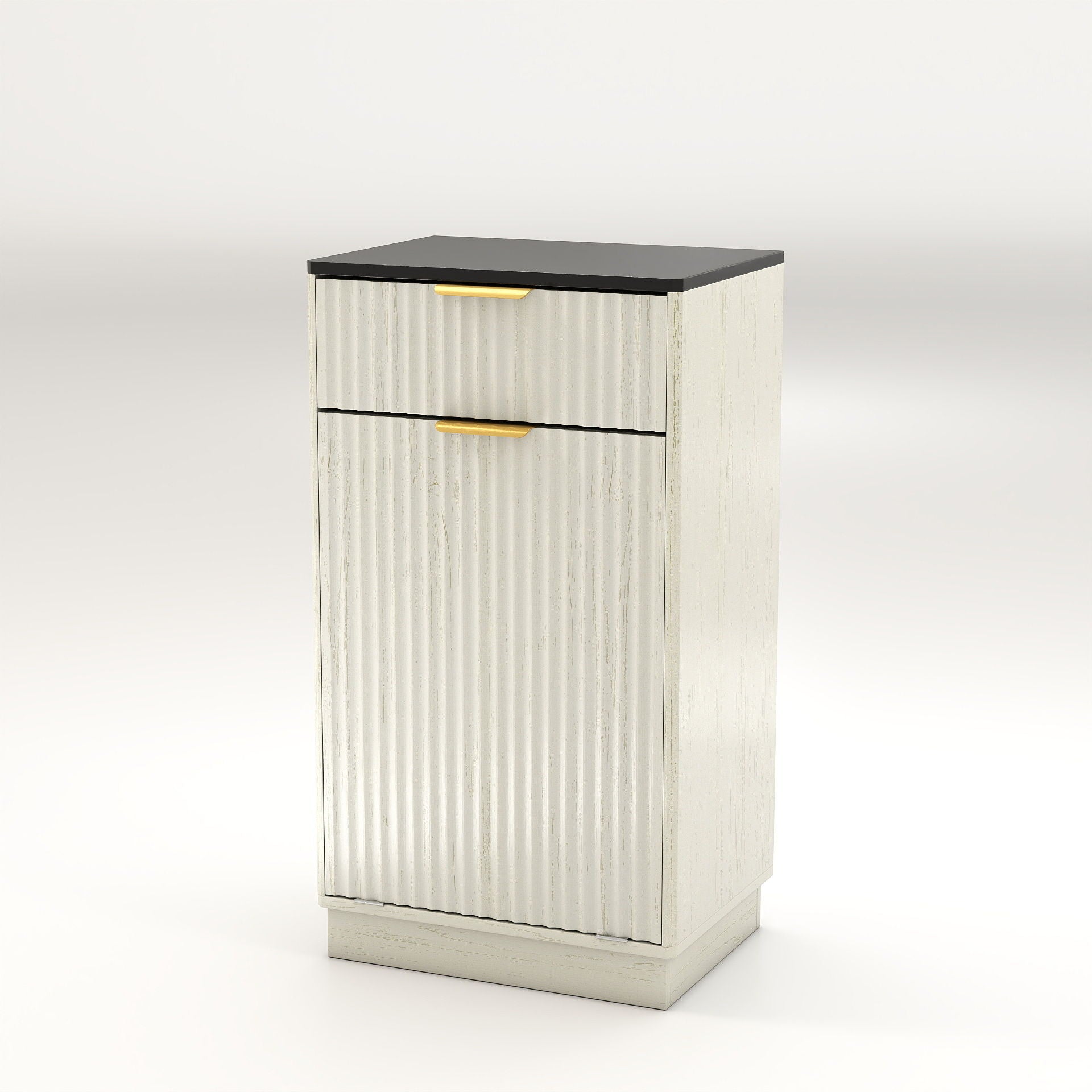 Tilt Out Trash Can Cabinet With Wave Textured Drawer & Pull Out Bin