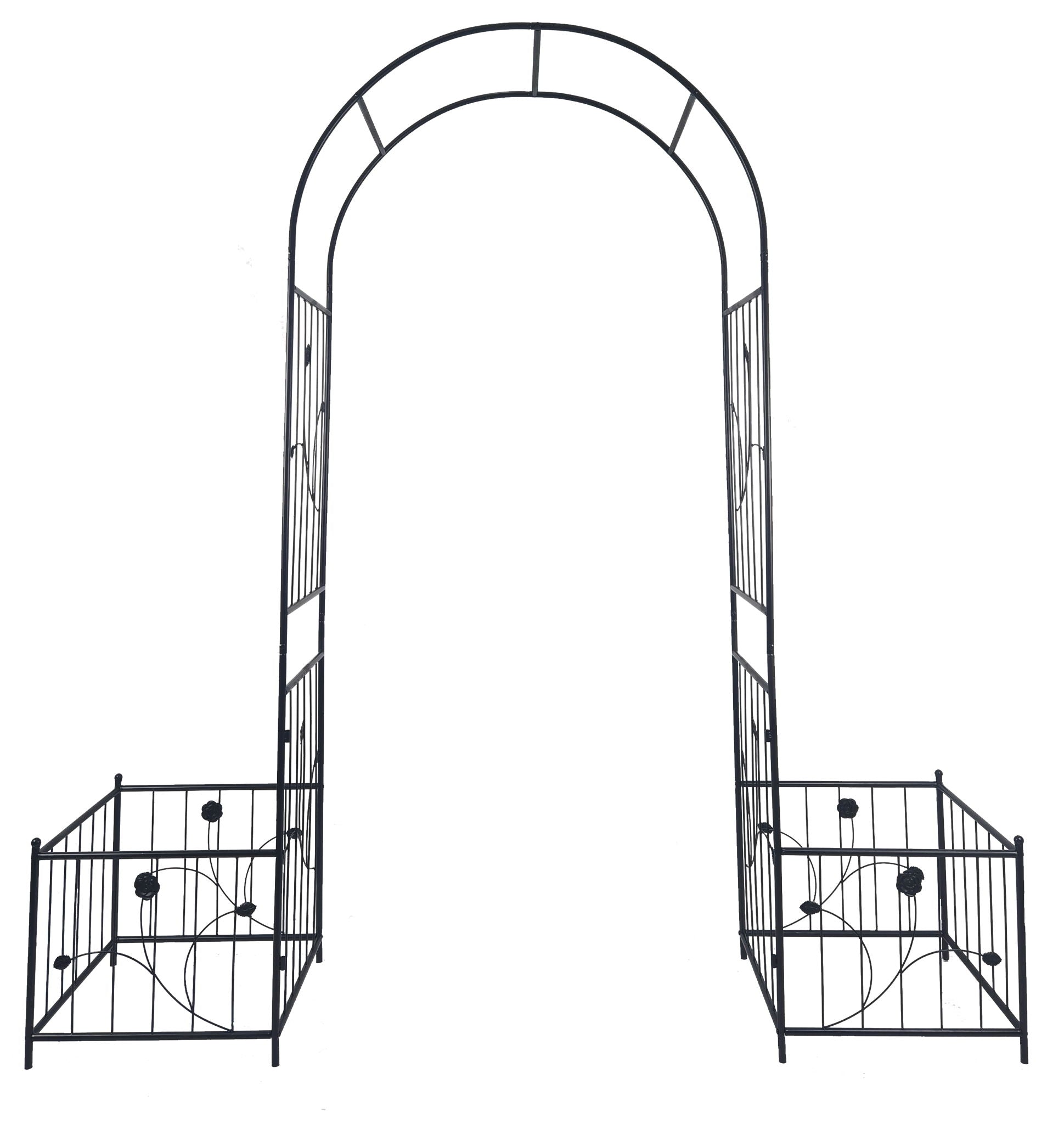 Metal Garden Arch With Two Plant Stands Wide High Climbing Plants Support Rose Arch Outdoor - Black