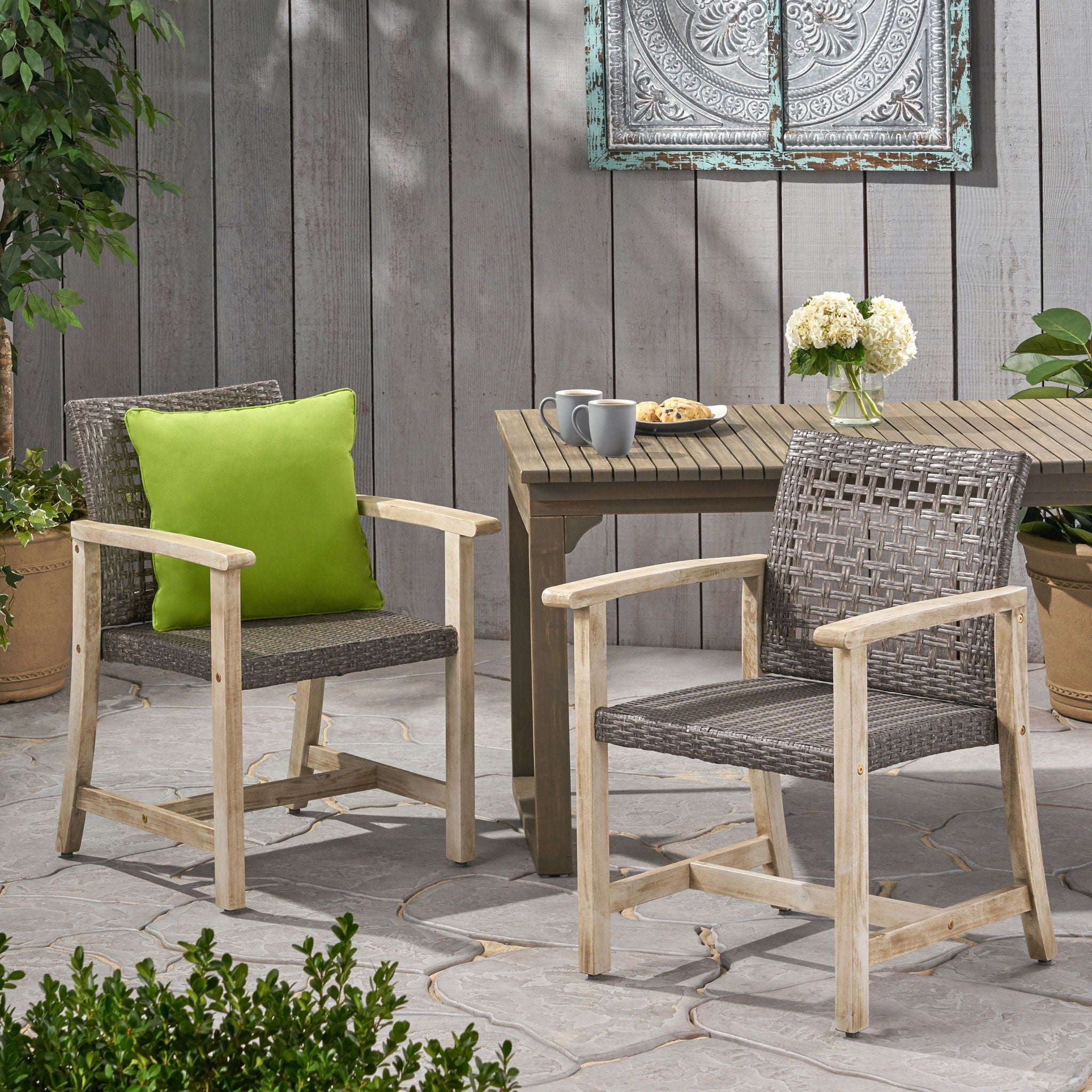 Outdoor Dining Chair Acacia Wood Frame (Set of 2)