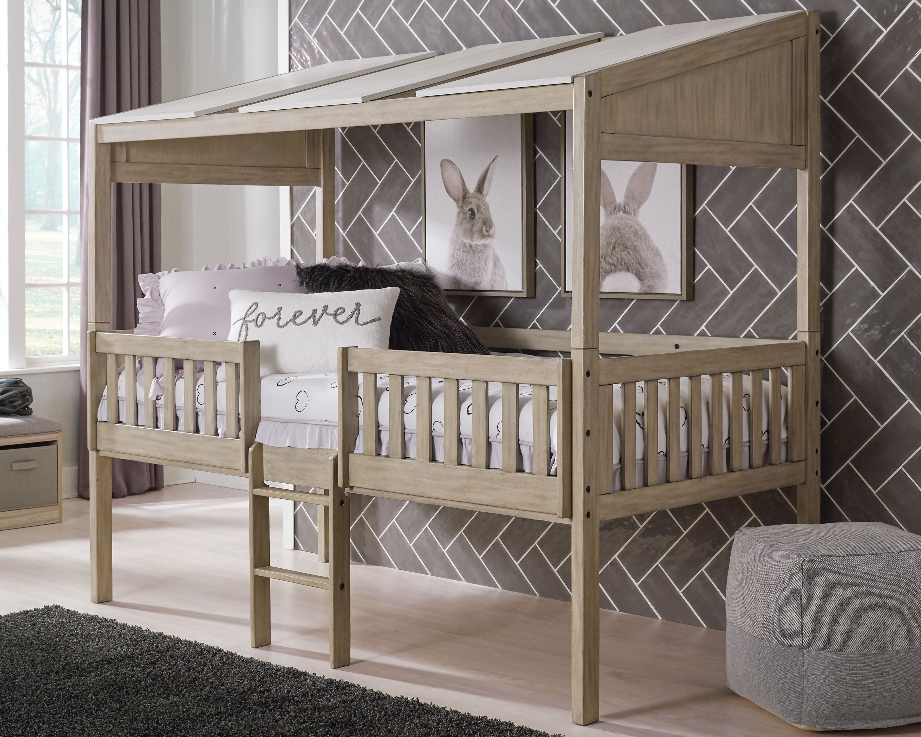 Signature Design by Ashley® Wrenalyn - White / Brown / Beige - Twin Loft Bed With Roof Panels | Meri Furniture