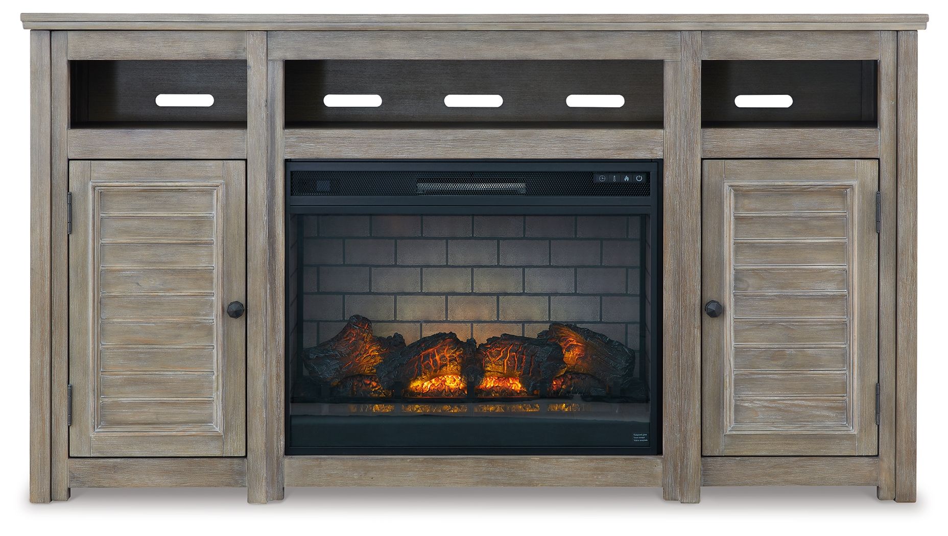 Signature Design by Ashley® Moreshire - Bisque - 72" TV Stand With Electric Infrared Fireplace Insert | Meri Furniture